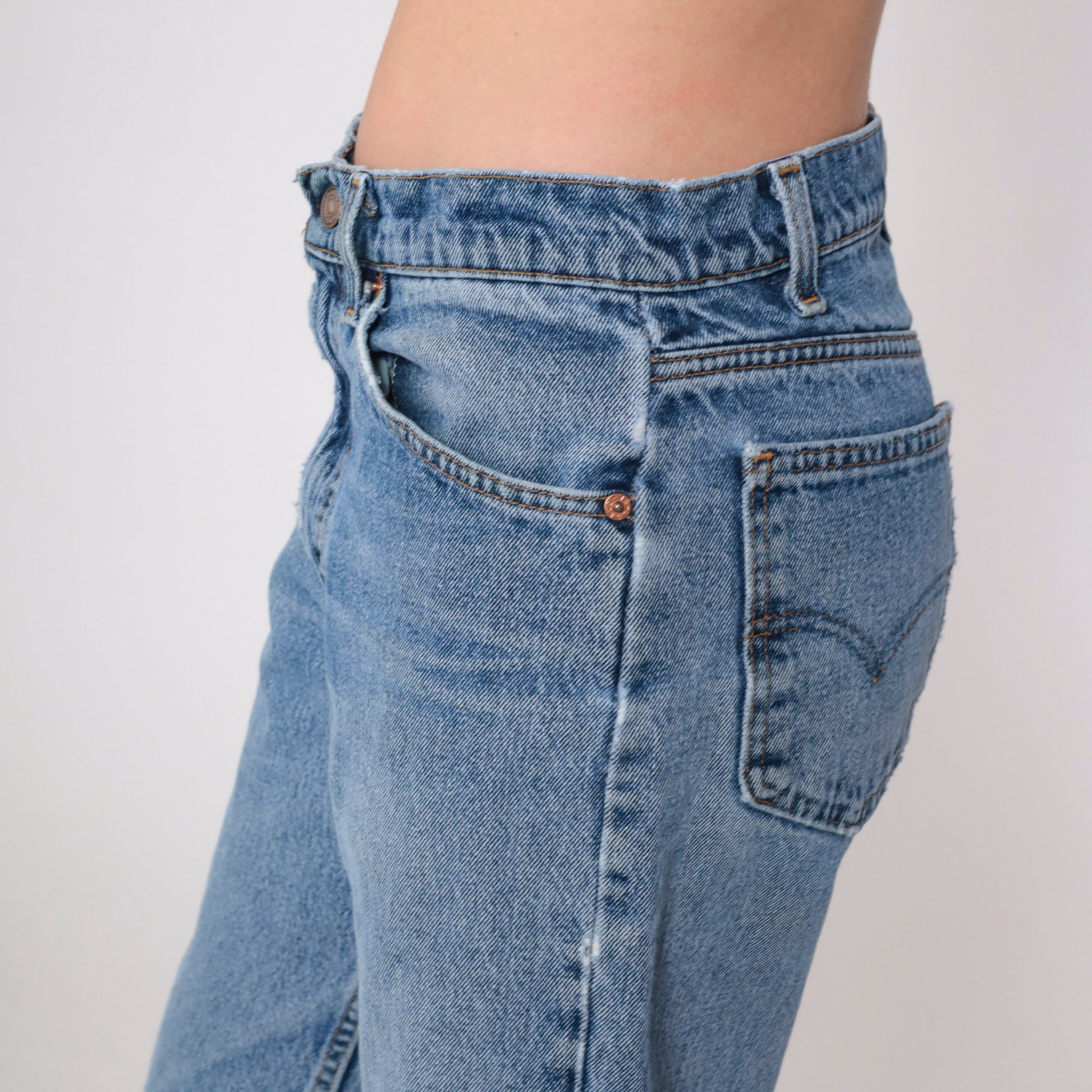 90s Levi's 555 Relaxed Straight Leg Jeans Distressed Blue Denim 31x30