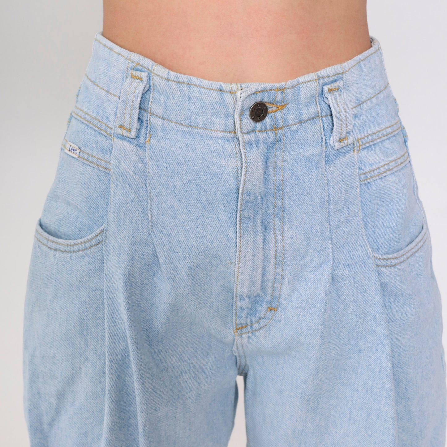 Lee Pleated High-Waist Jeans Light Wash Tapered Denim Small Petite