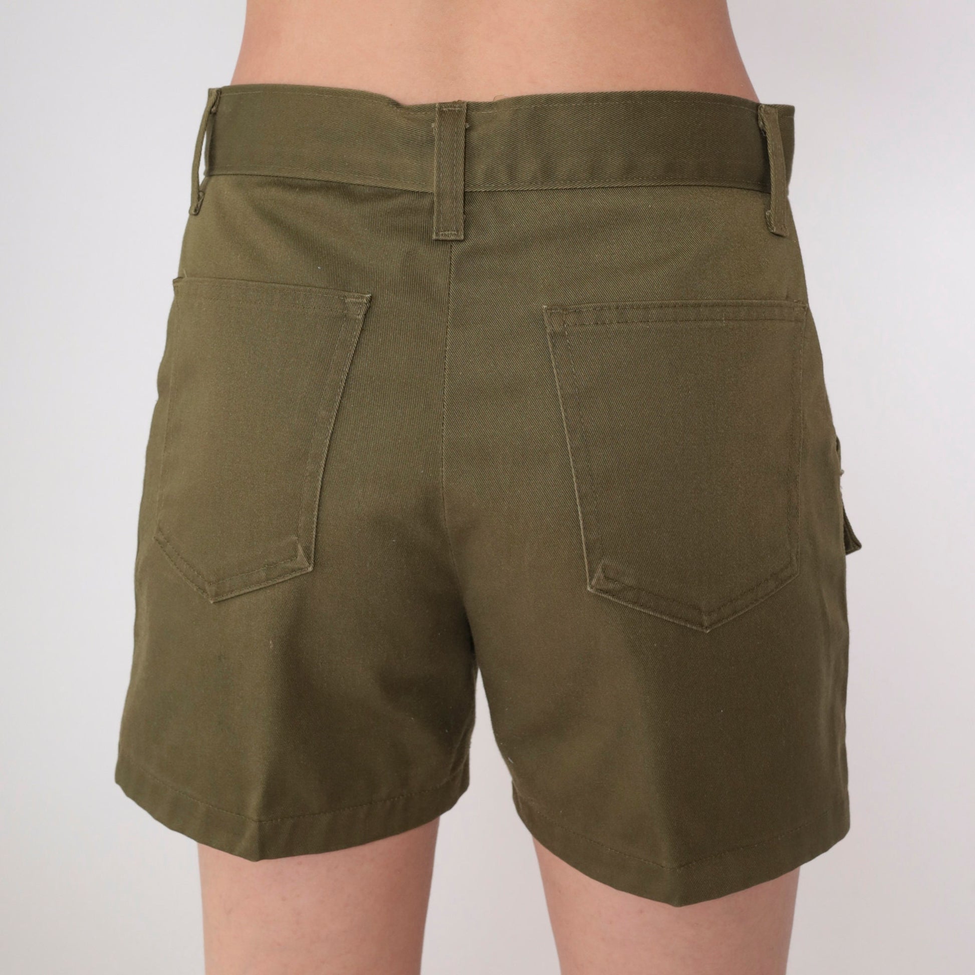 70s Boy Scout Olive Green Shorts High Waist Cargo Patch Pocket Small