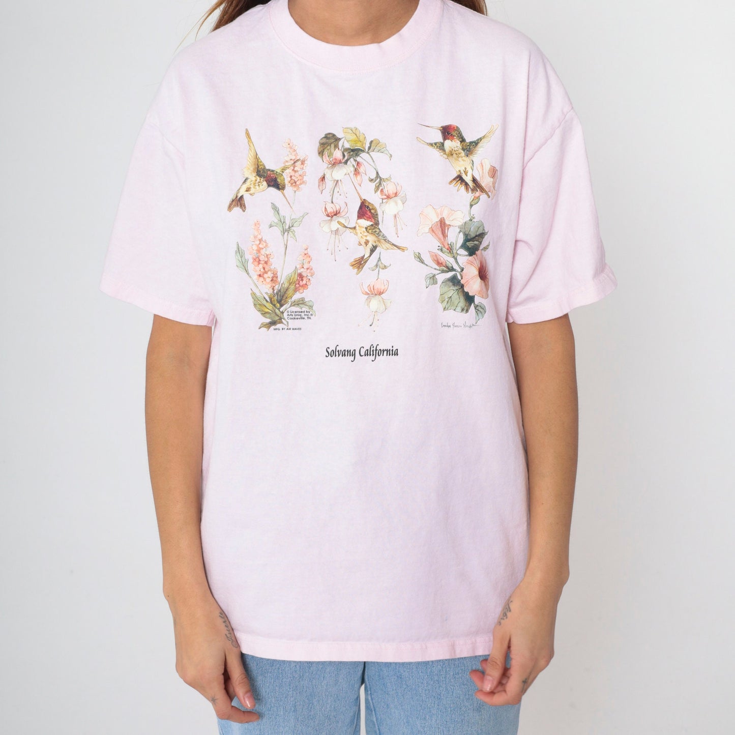 90s Solvang California Hummingbird Floral Graphic Tee Baby Pink Large L