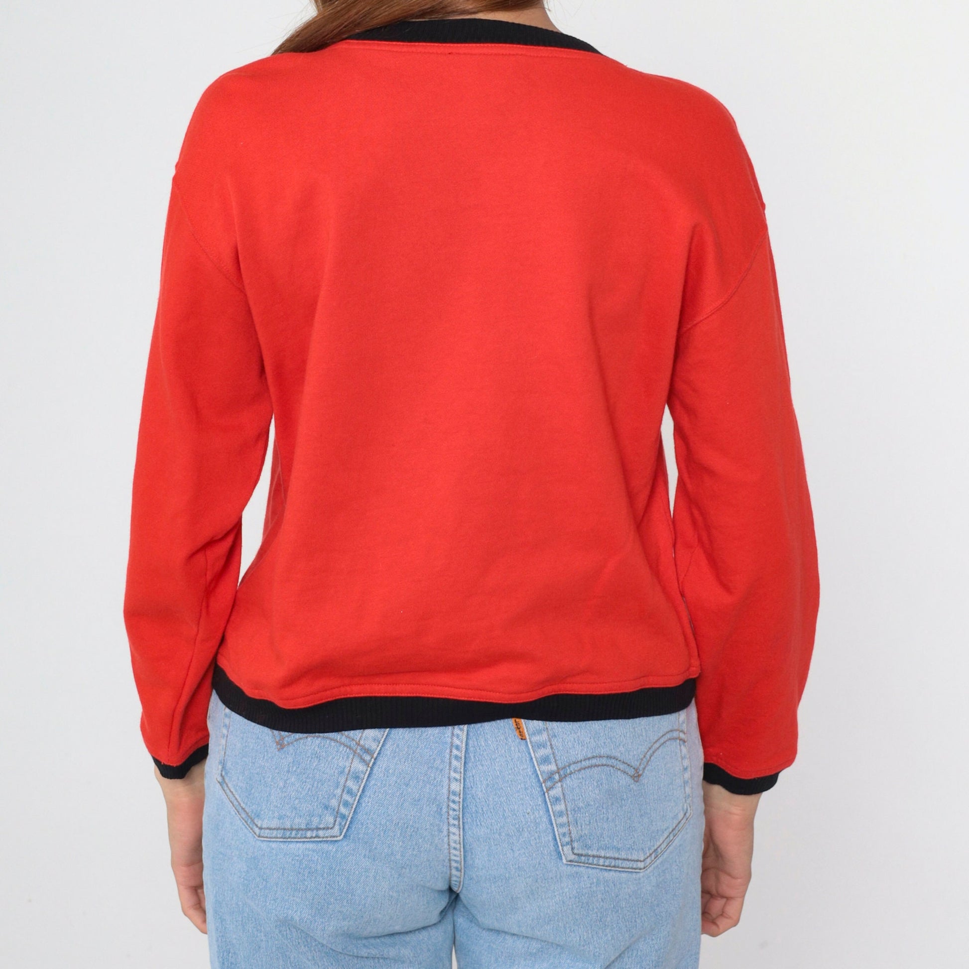 90s Carol Little Beaded Eiffel Tower Sweatshirt Red Ringer Medium
