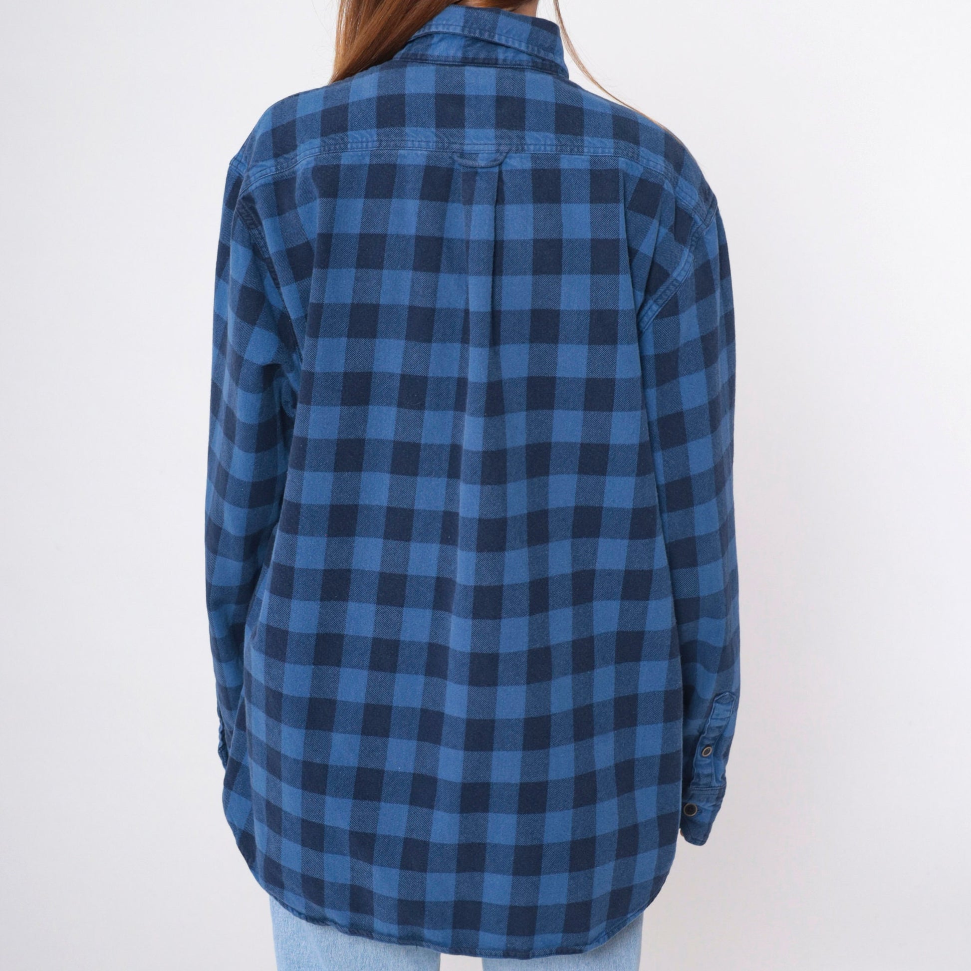 90s Jachs Buffalo Plaid Button-Up Shirt Blue Black Cotton Extra Large Tall