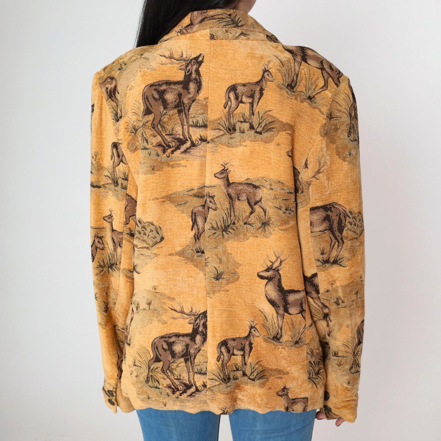 90s Solei Deer Jacket Single Button Blazer Woven Animal Print Large L