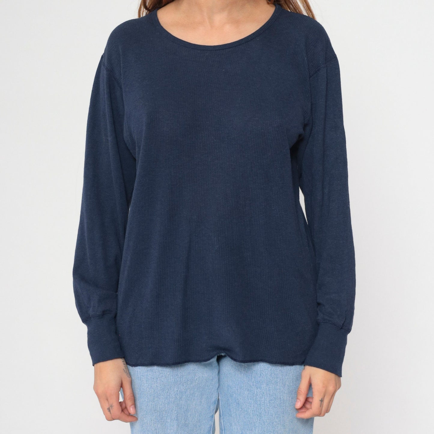 80s Navy Thermal Crewneck Long Sleeve Shirt Large