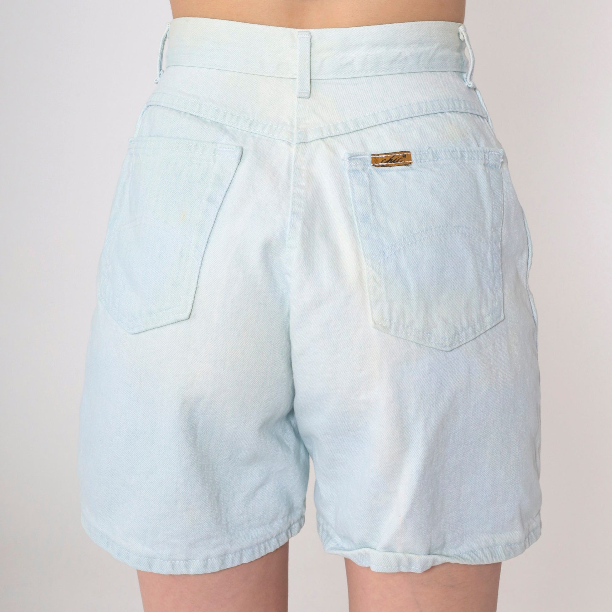 90s Light Wash Denim Shorts High Rise Jean Shorts Stone Wash Small 26