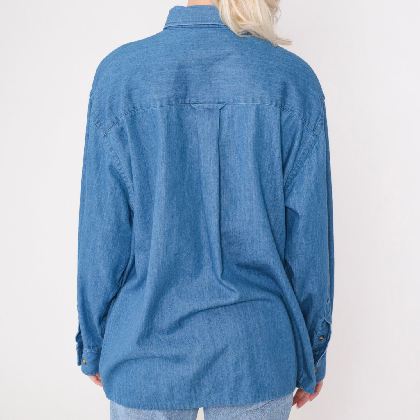 90s Club Room Blue Denim Button-Up Shirt Long Sleeve Cotton Men's 16 1/2