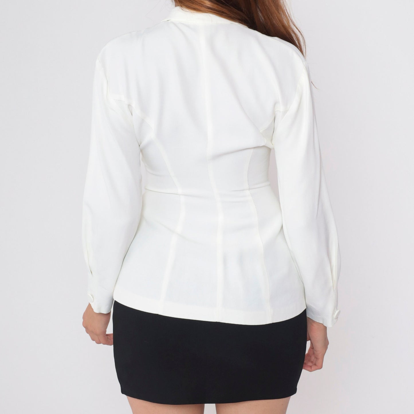 90s White Double Breasted Blazer Peak Lapel Princess Seam Small S