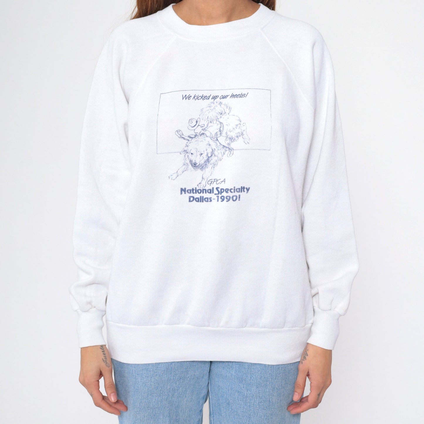 90s GPCA Great Pyrenees Club America Dallas 1990 Sweatshirt White Raglan Large