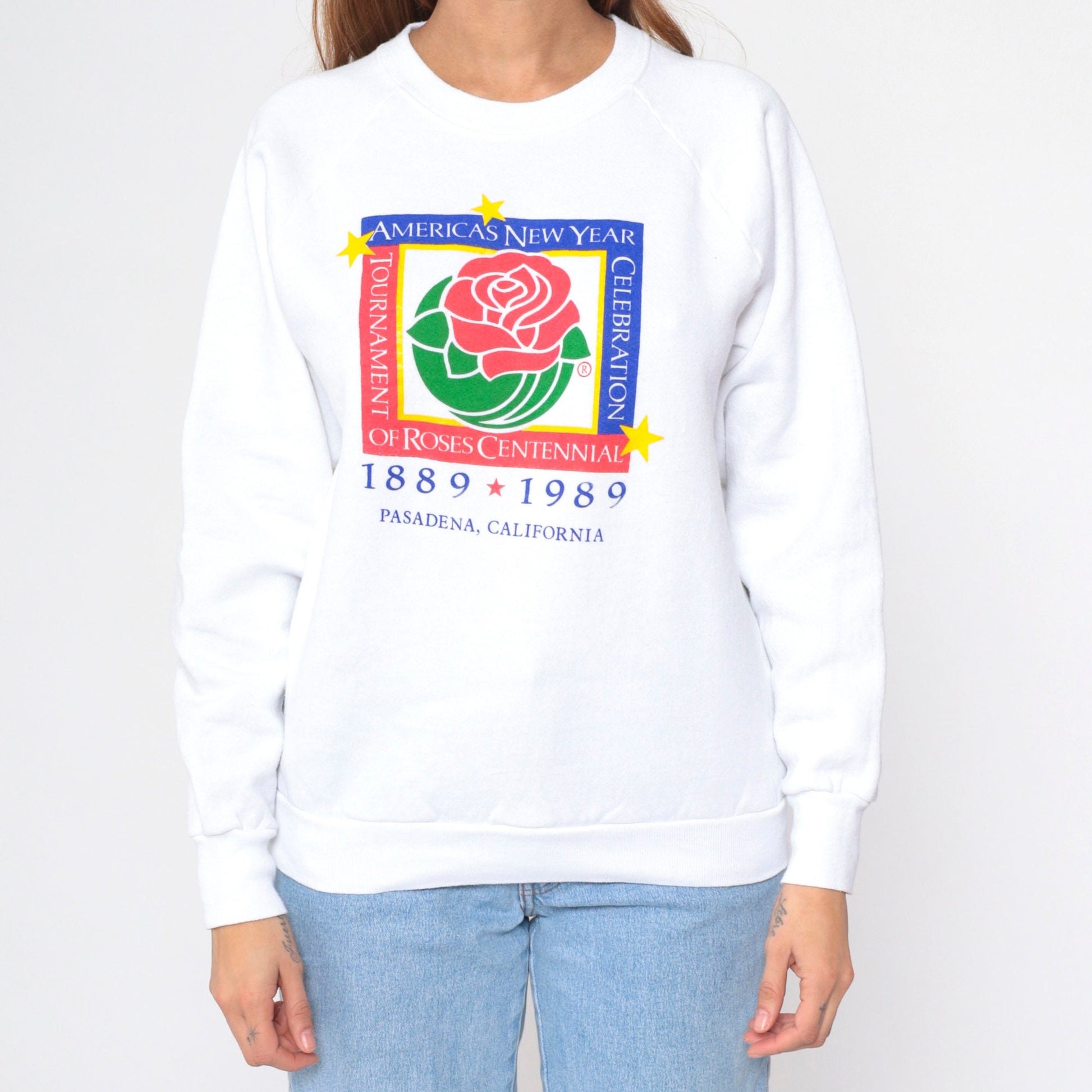 1989 Tournament of Roses Centennial Sweatshirt Pasadena Graphic Crewneck Medium