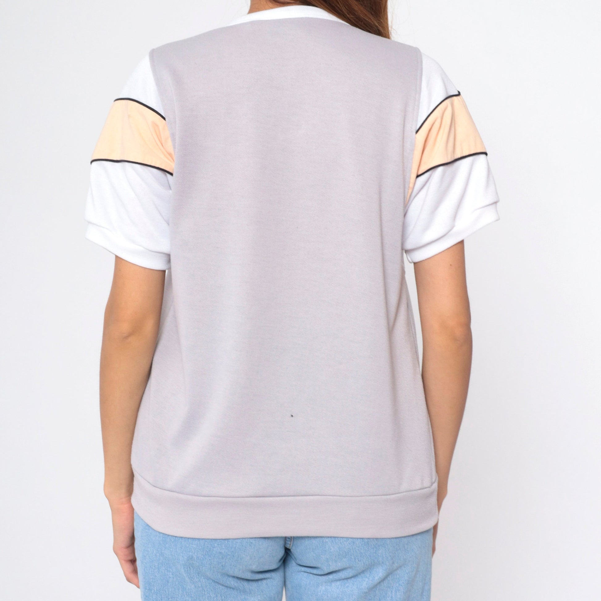 90s Beach East End Graphic Henley Shirt Grey Peach Striped Medium