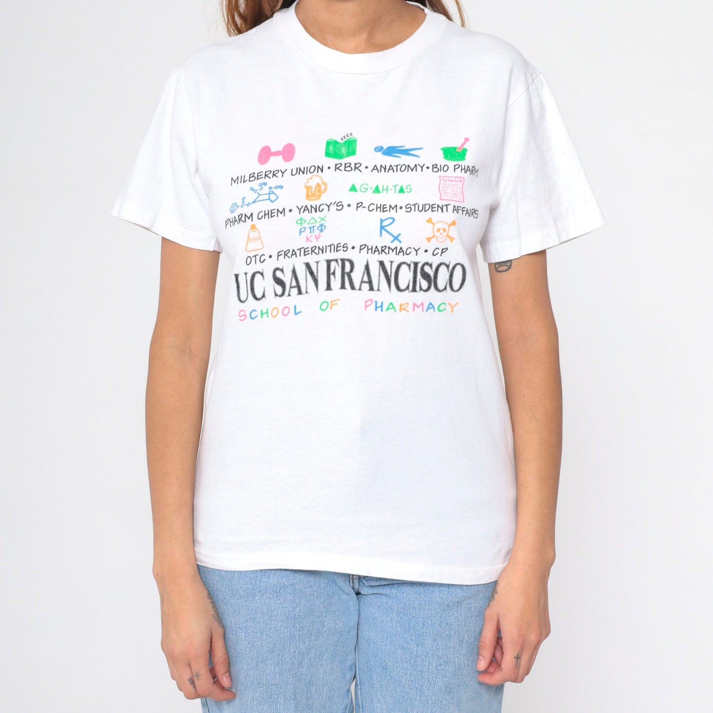 90s UC San Francisco School of Pharmacy Graphic T-Shirt Cotton Small