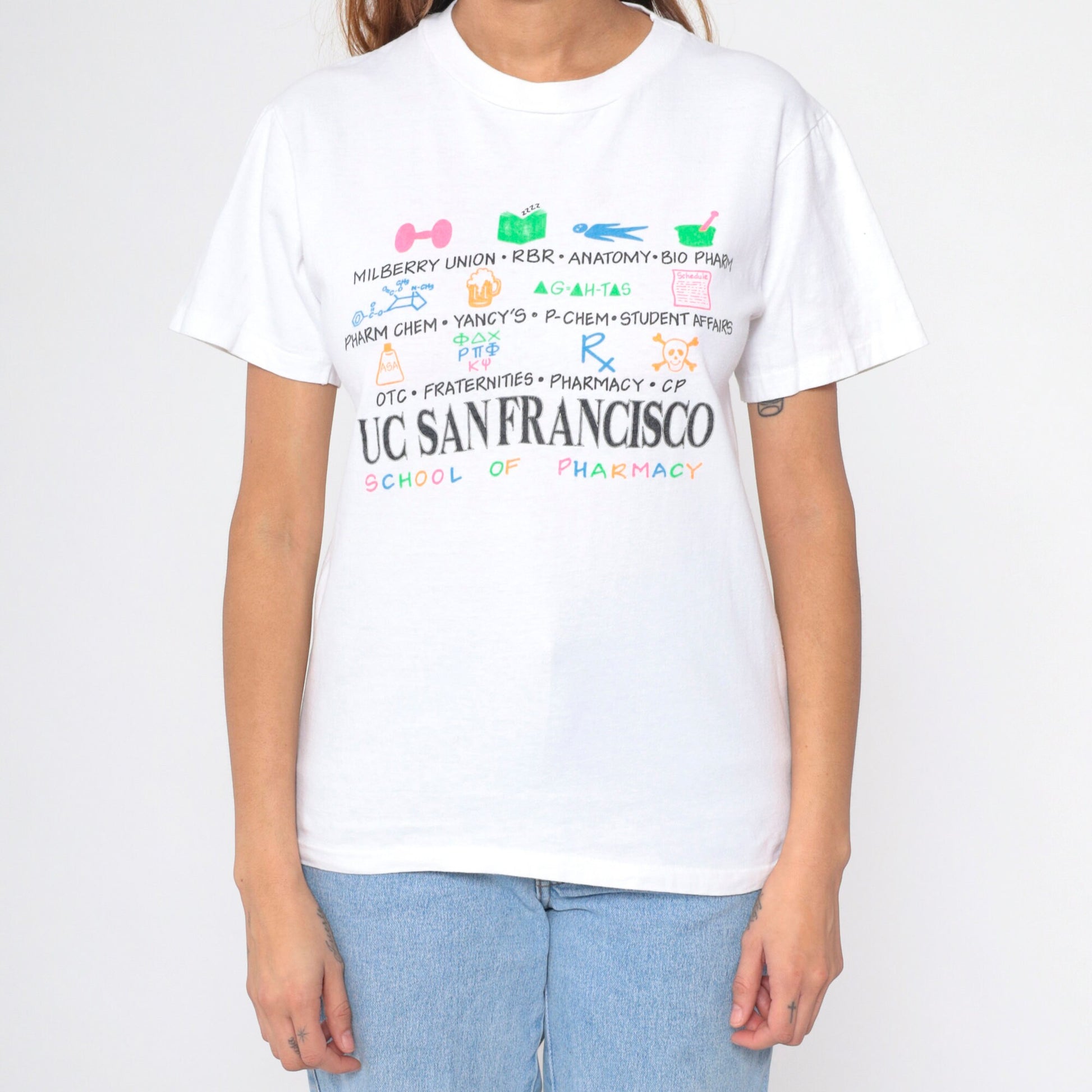 90s UC San Francisco School of Pharmacy Graphic T-Shirt Cotton Small