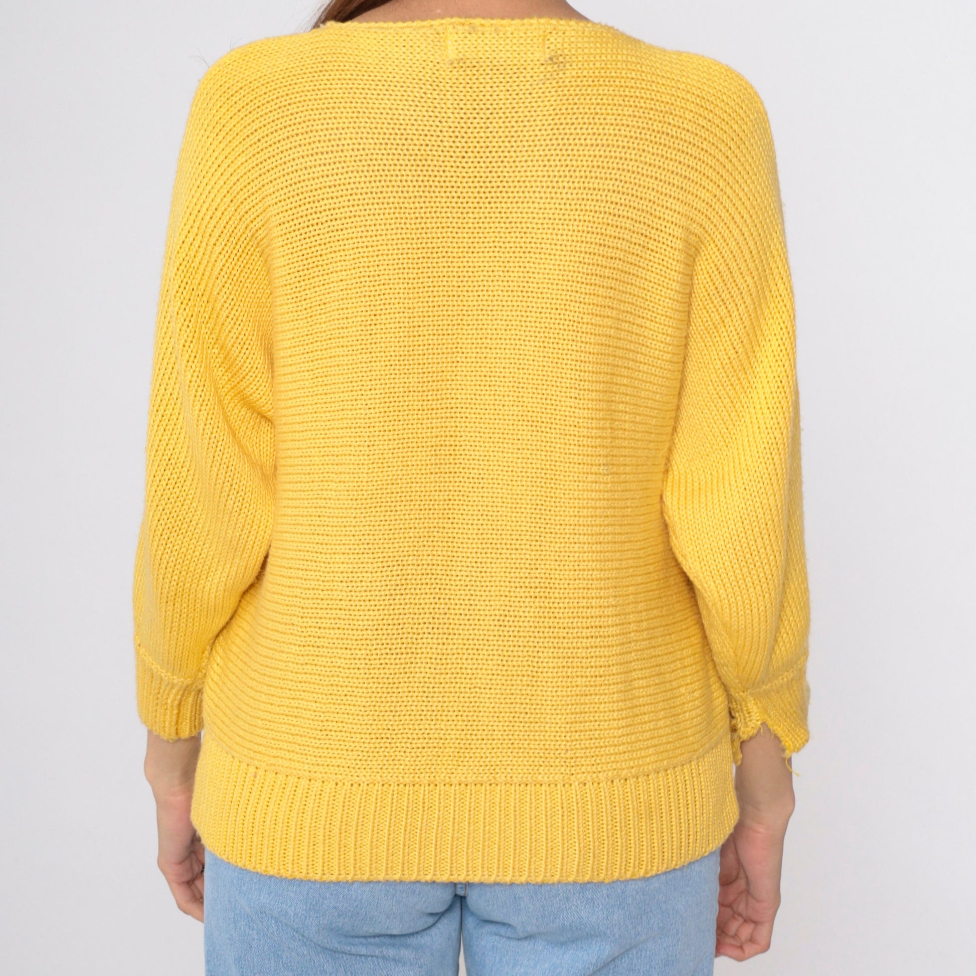 80s Mother Goose Farm Animal Yellow Dolman Sweater Novelty Knit Small