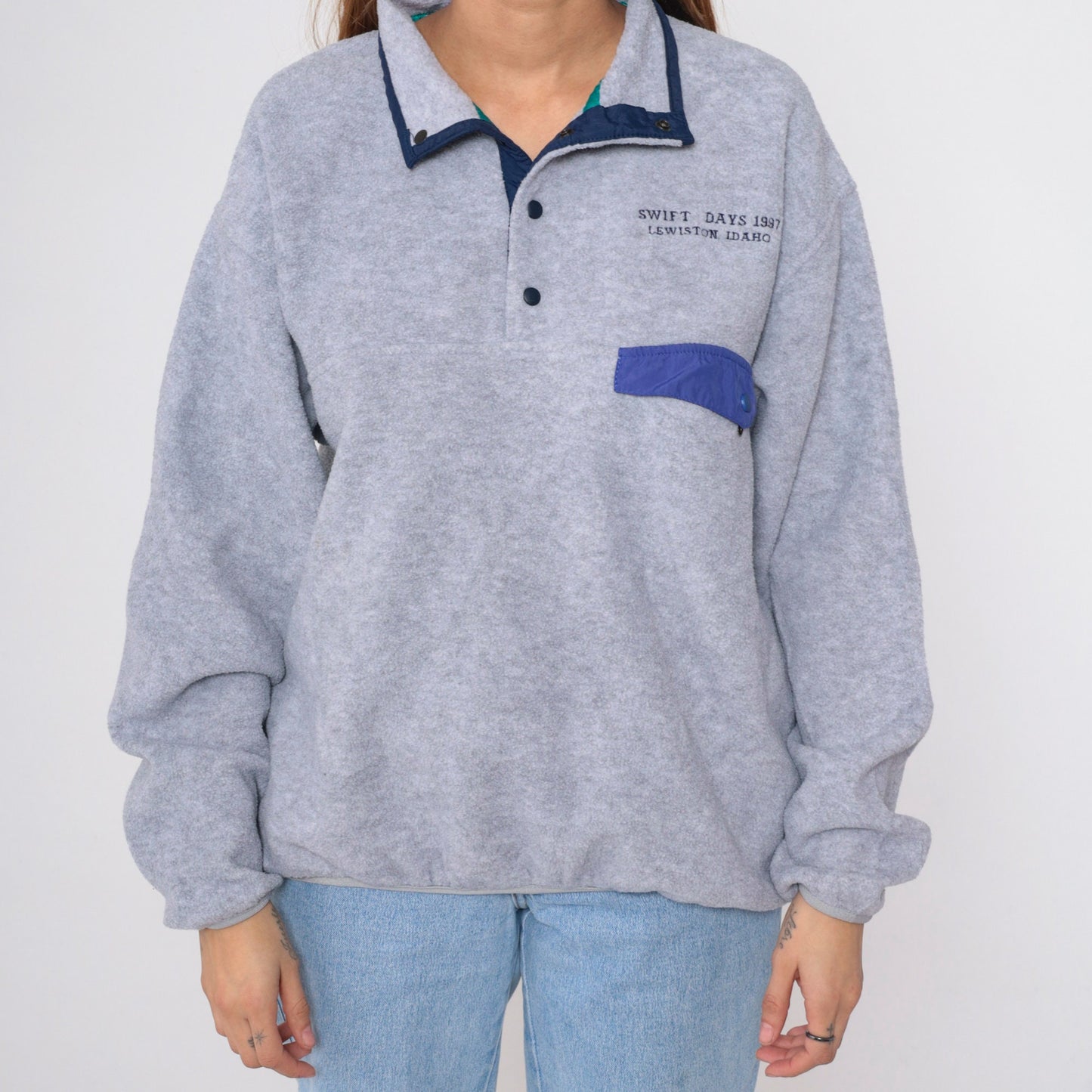 90s Port Authority Fleece Jacket Swift Days Lewiston Idaho Grey Large