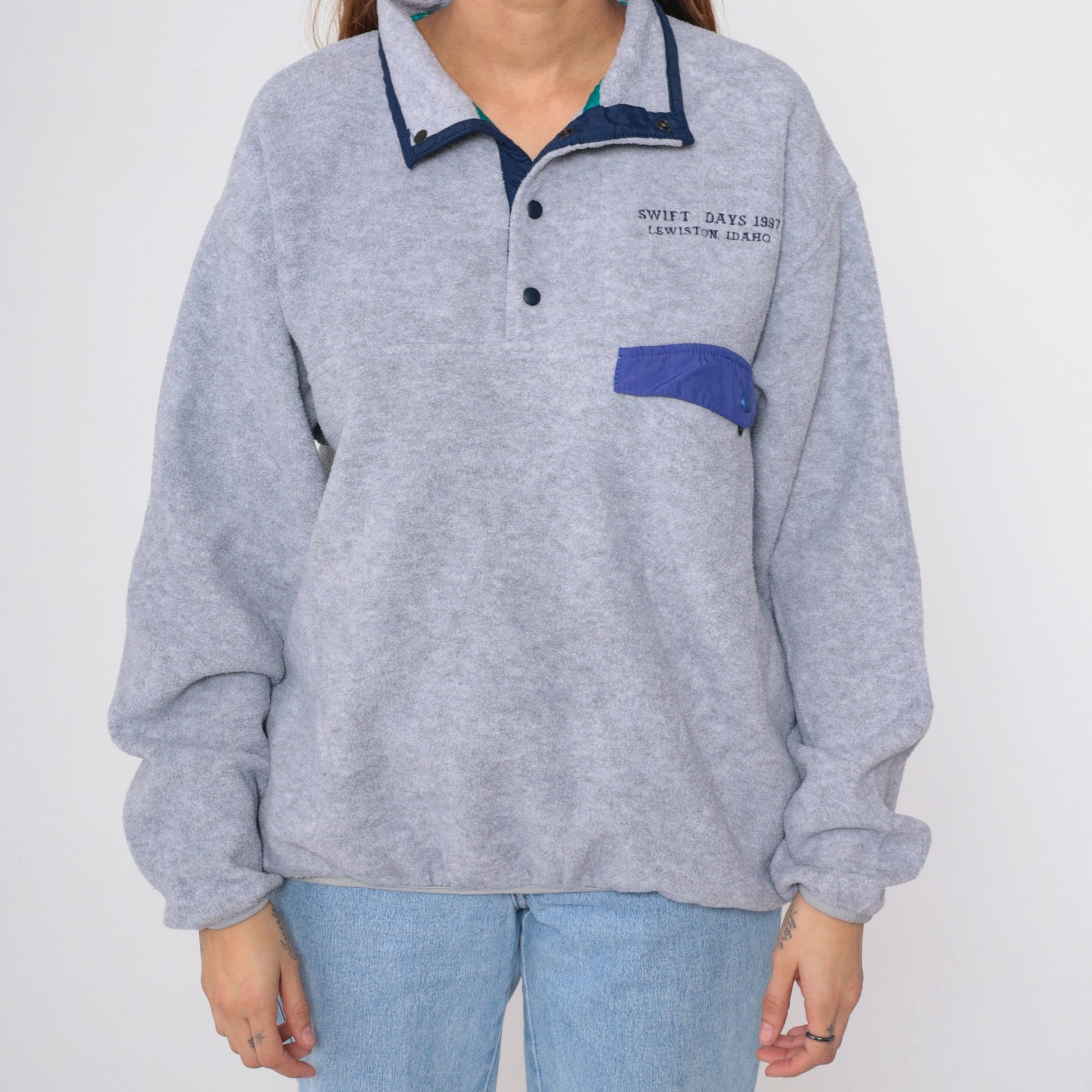 90s Port Authority Fleece Jacket Swift Days Lewiston Idaho Grey Large