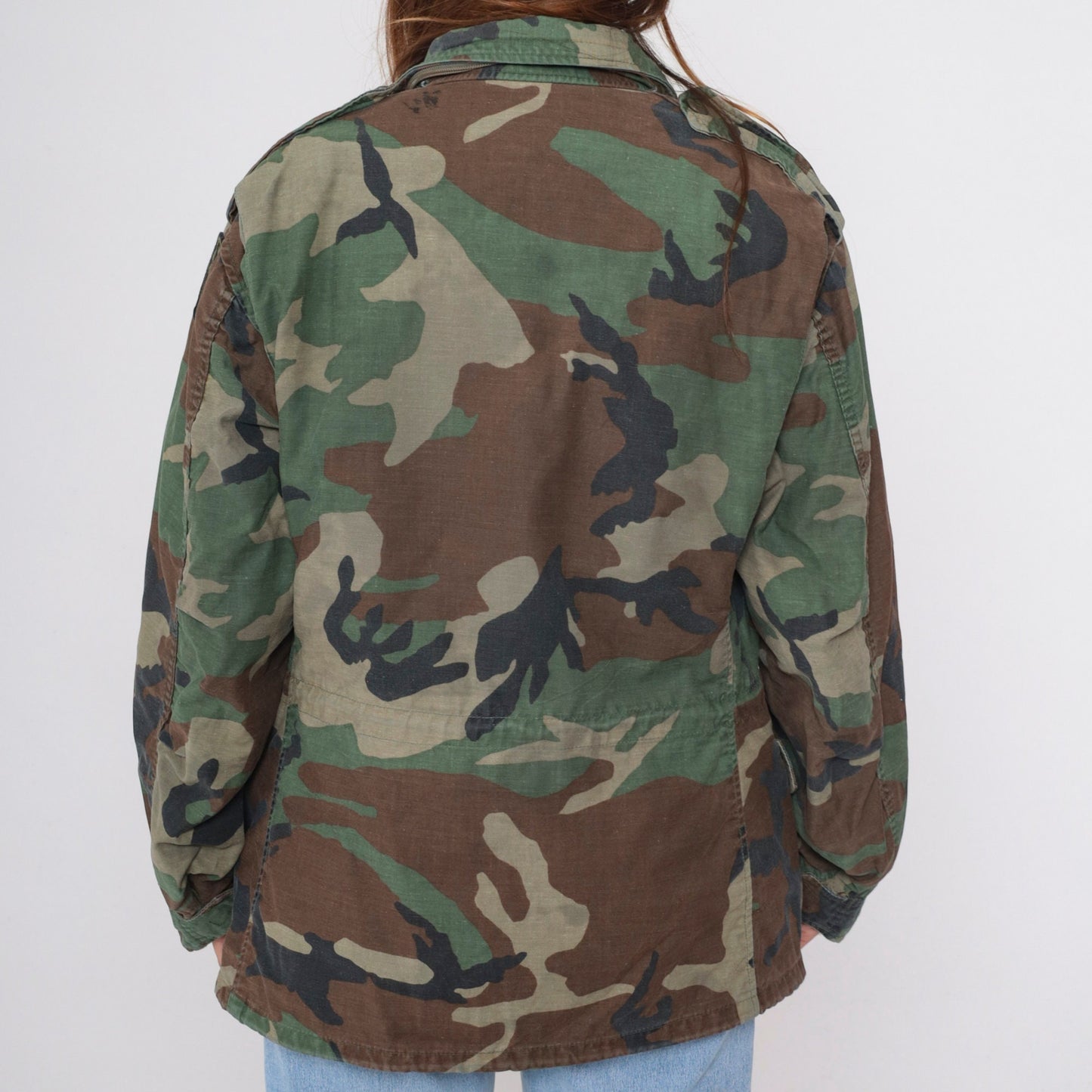90s US Army Camouflage Field Jacket Distressed Utility Medium Short