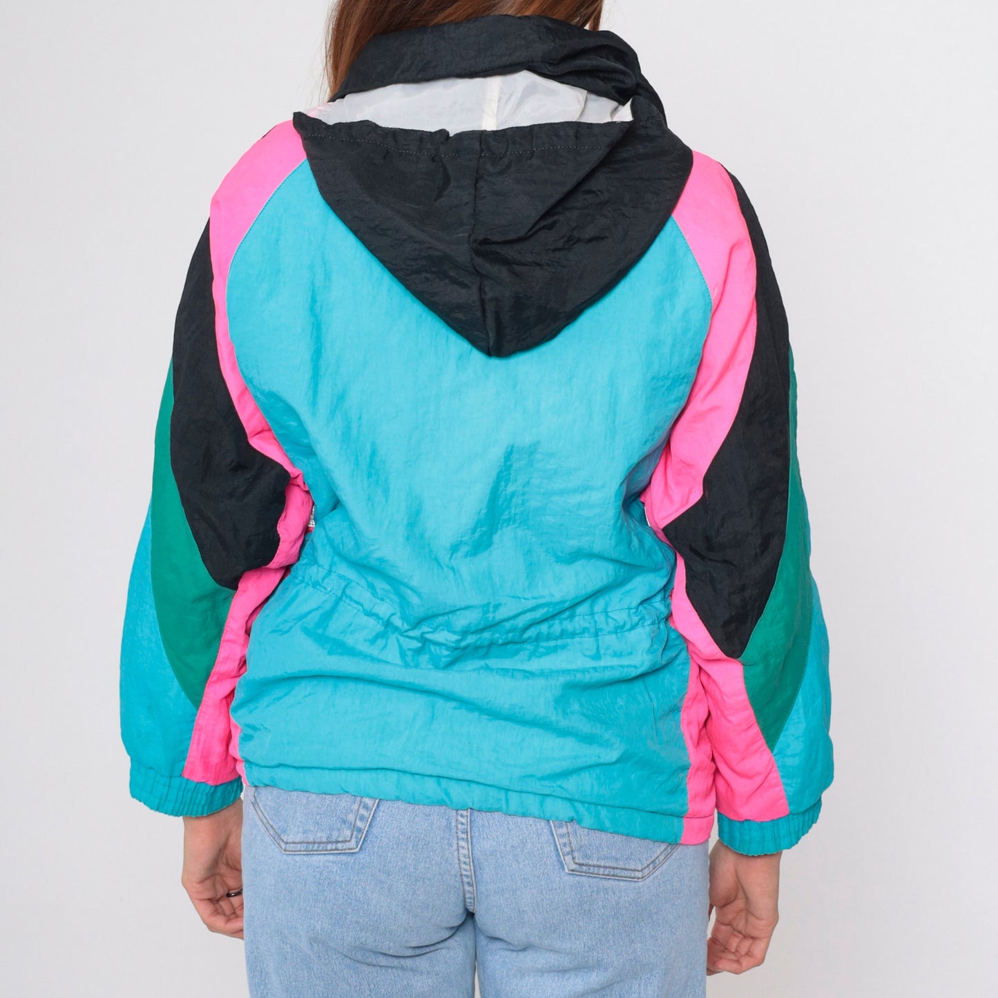90s Demetre Ski Jacket Turquoise Hot Pink Color Block Puffer Small