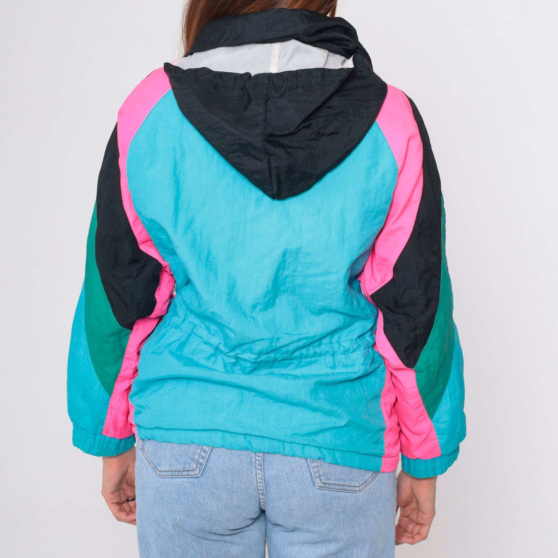 90s Demetre Ski Jacket Turquoise Hot Pink Color Block Puffer Small