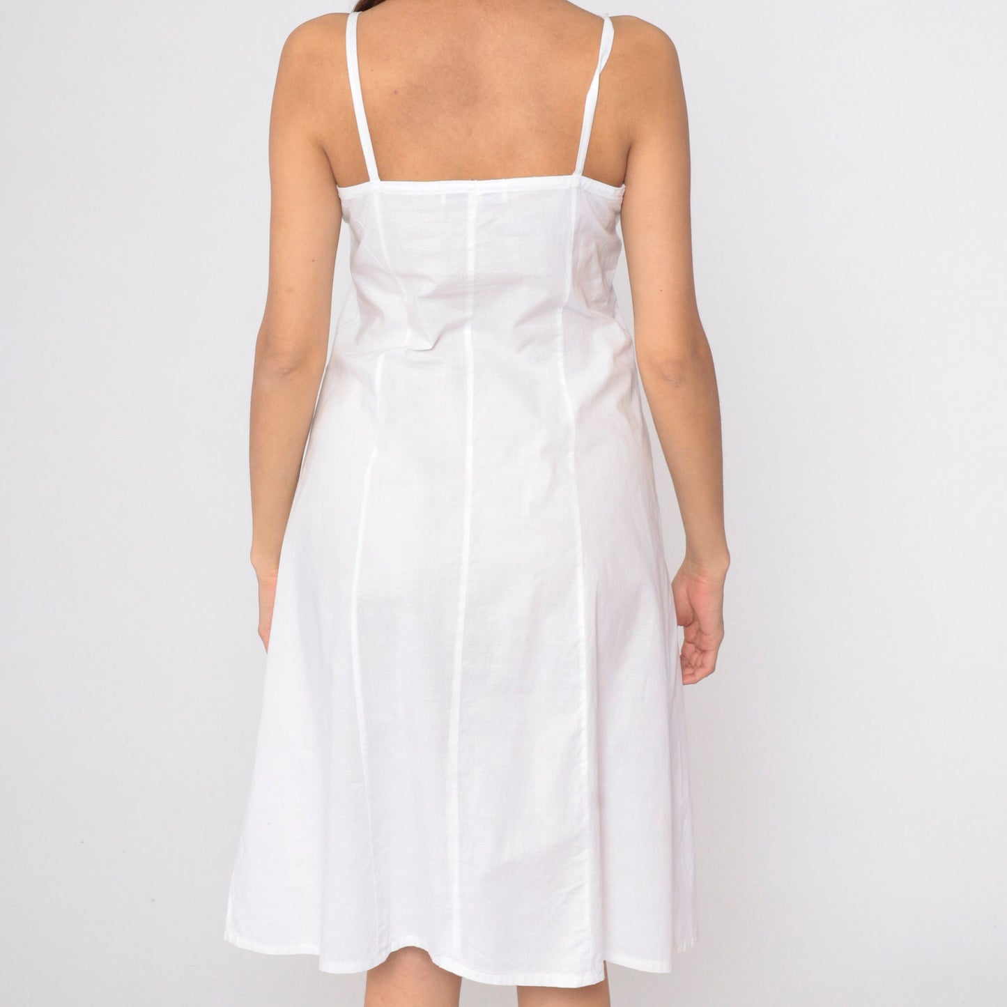 80s White Spaghetti Strap Midi Sundress Princess Seam Small