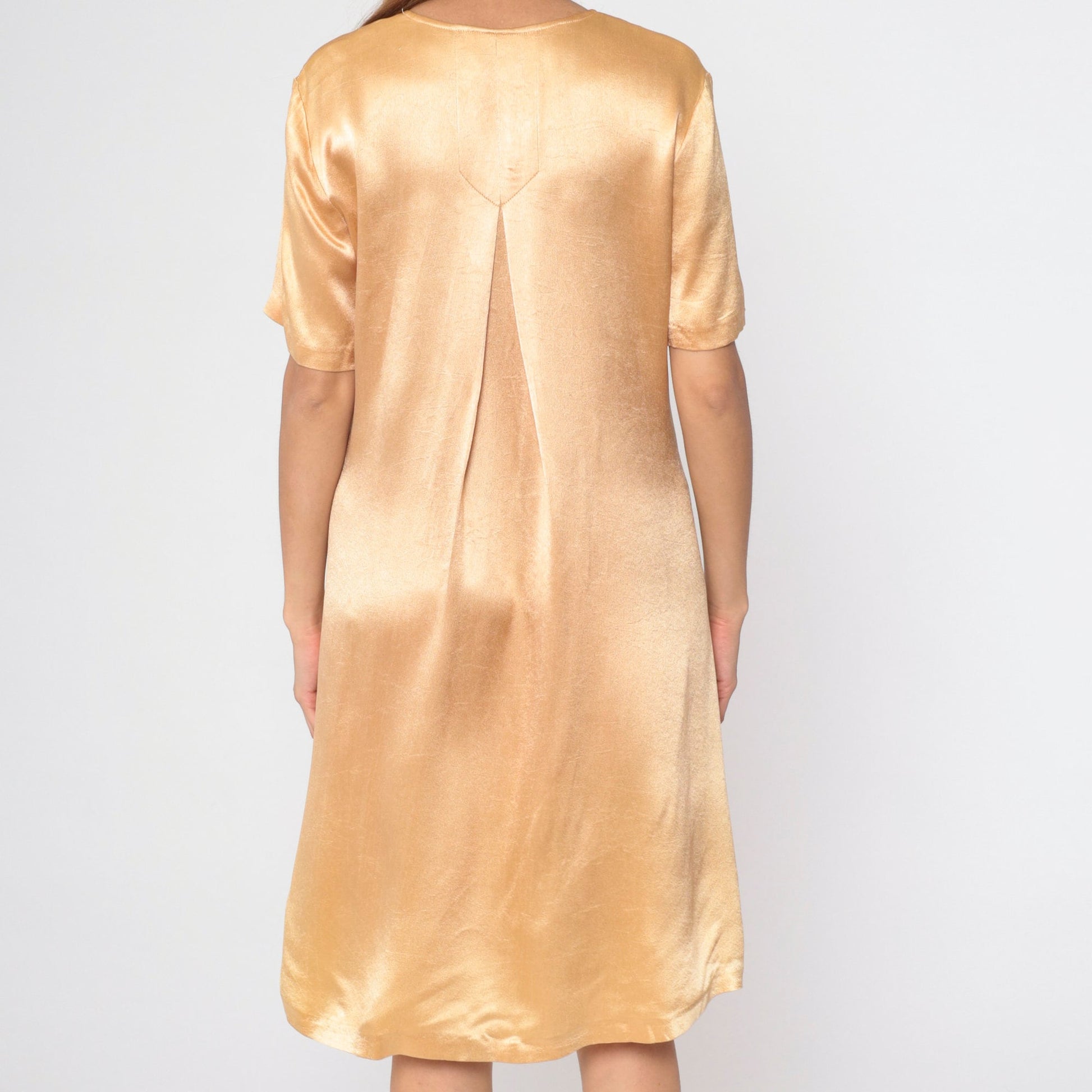 90s Wild Rose Apricot Shirtdress Knee-Length Button-Up Shift Dress Small