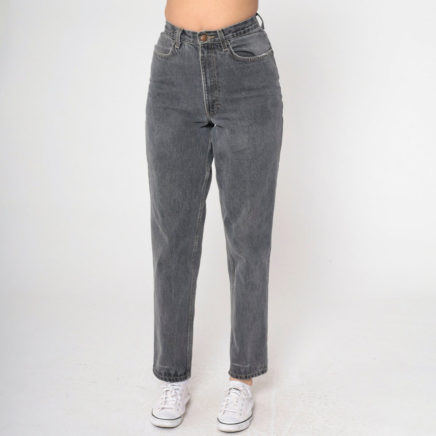 90s Basic Editions Grey Mom Jeans High Waist Tapered Denim Small 28