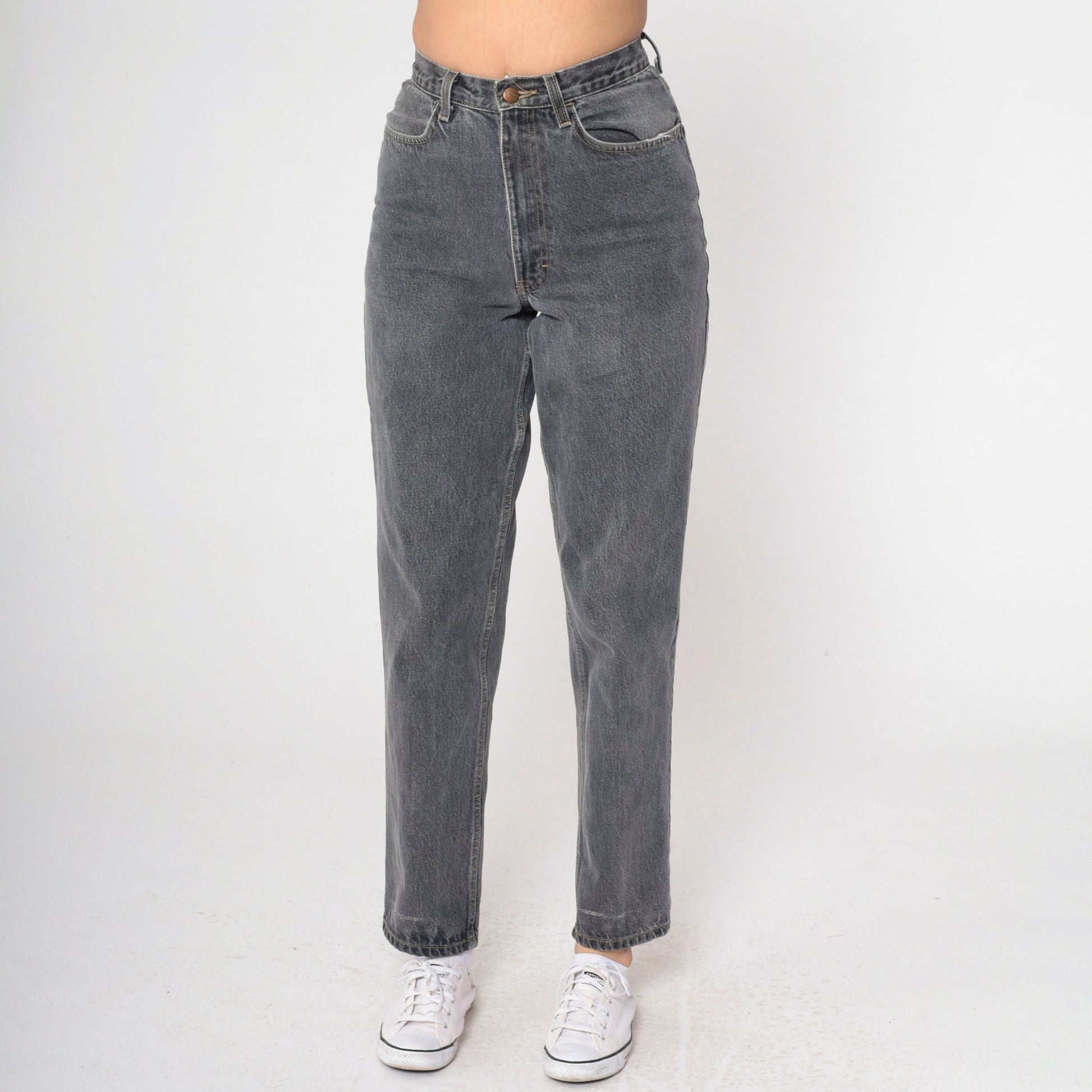 90s Basic Editions Grey Mom Jeans High Waist Tapered Denim Small 28