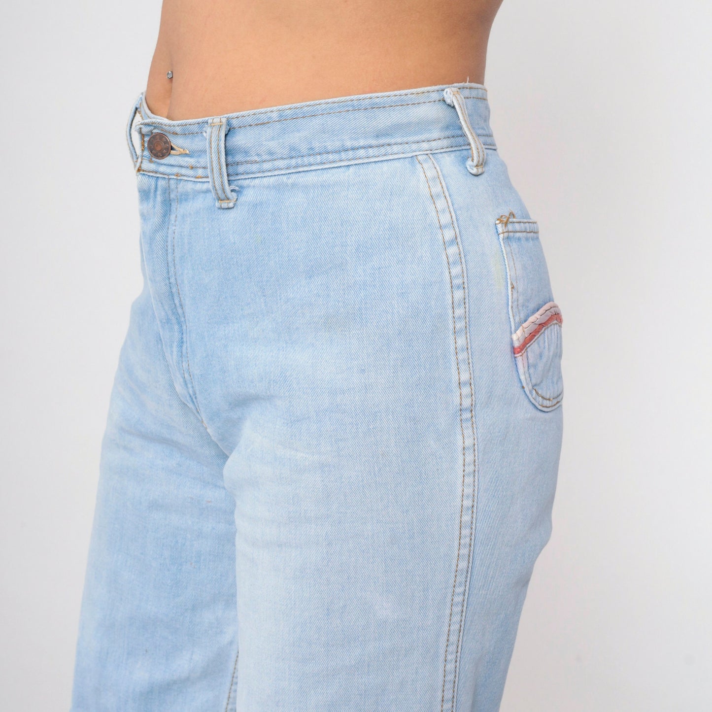70s Landlubber Light Blue Denim Bell Bottom Jeans High Rise Small 30