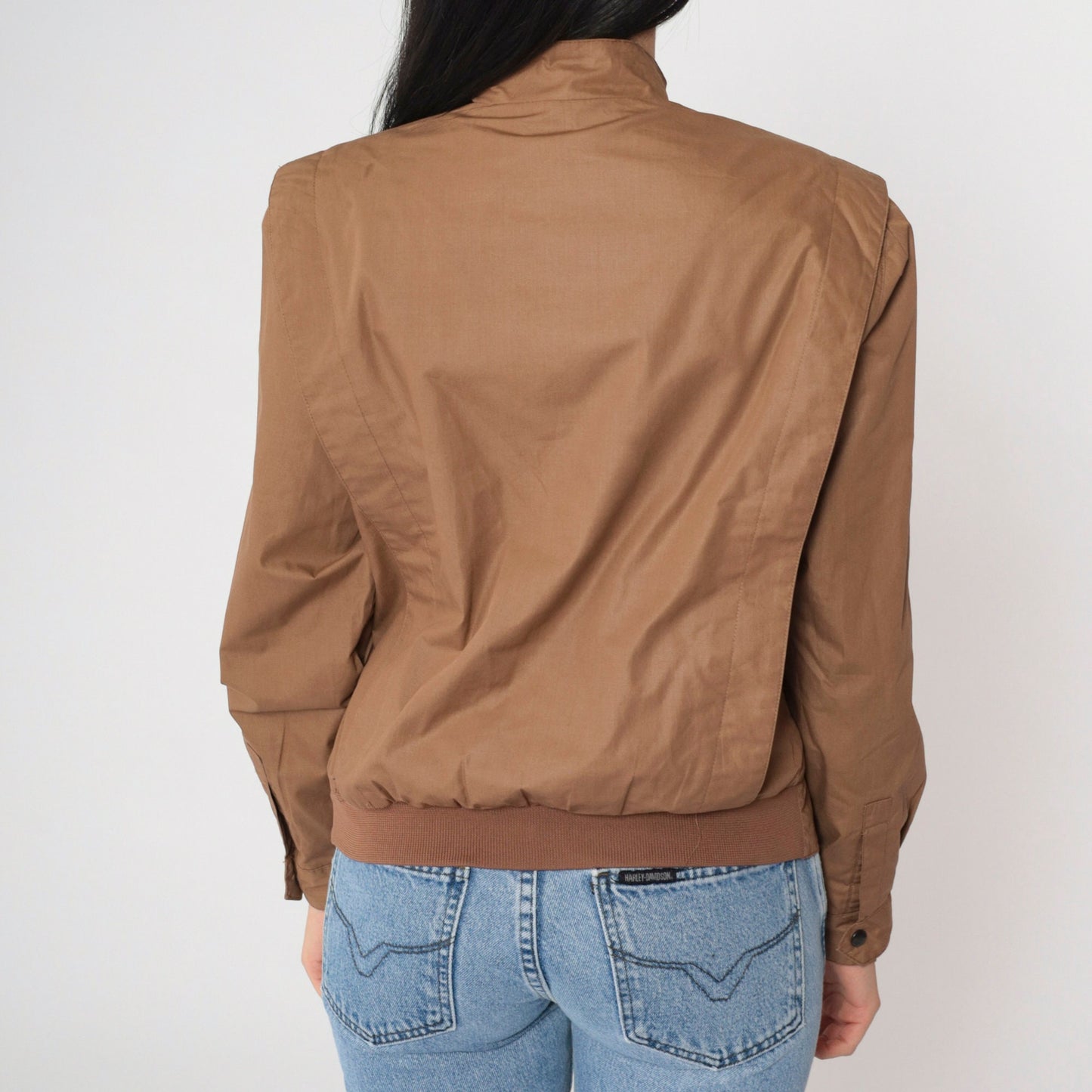 80s Members Only Brown Bomber Jacket Structured Pleats High Collar Small