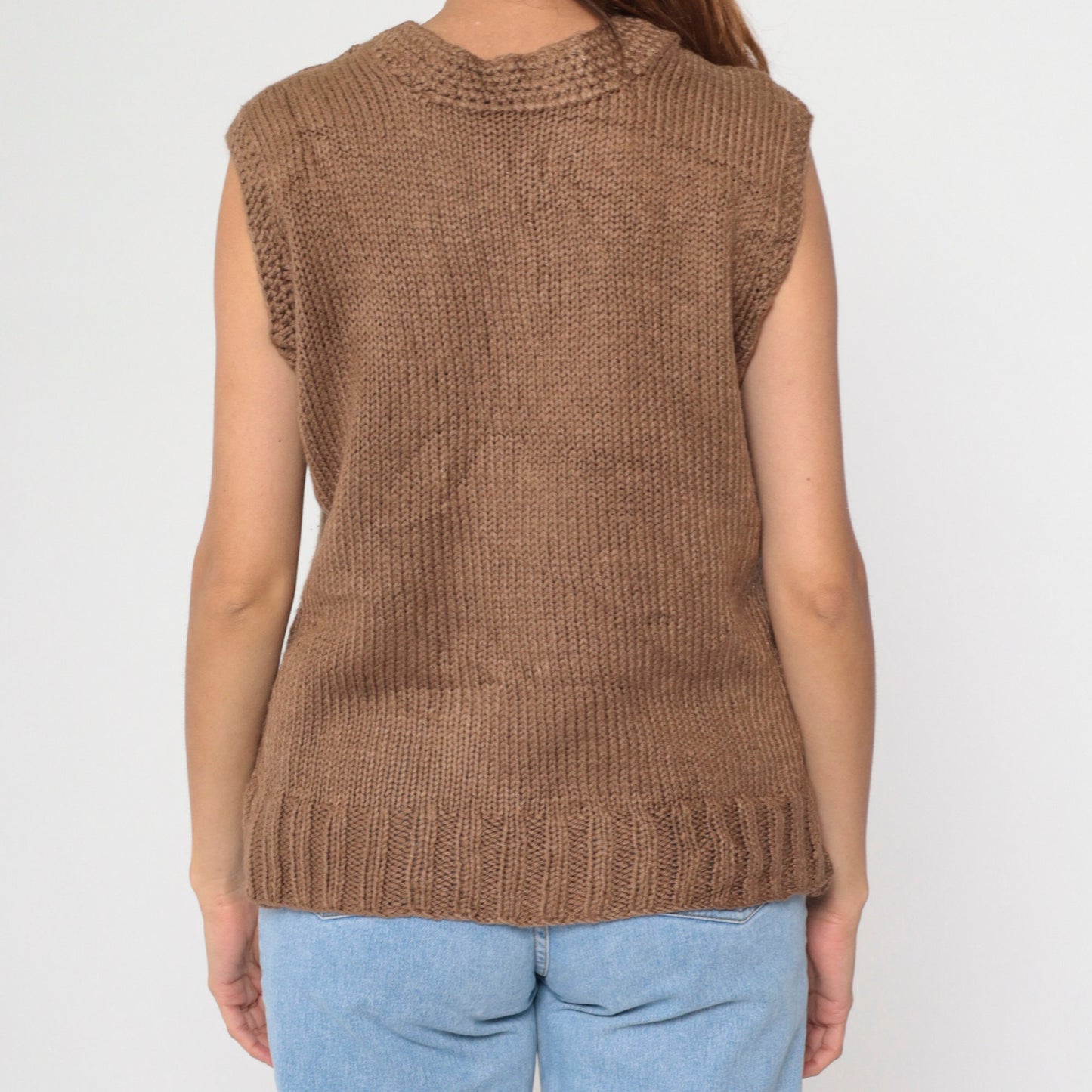 80s Brown Knit Button-Up Vest Medium M
