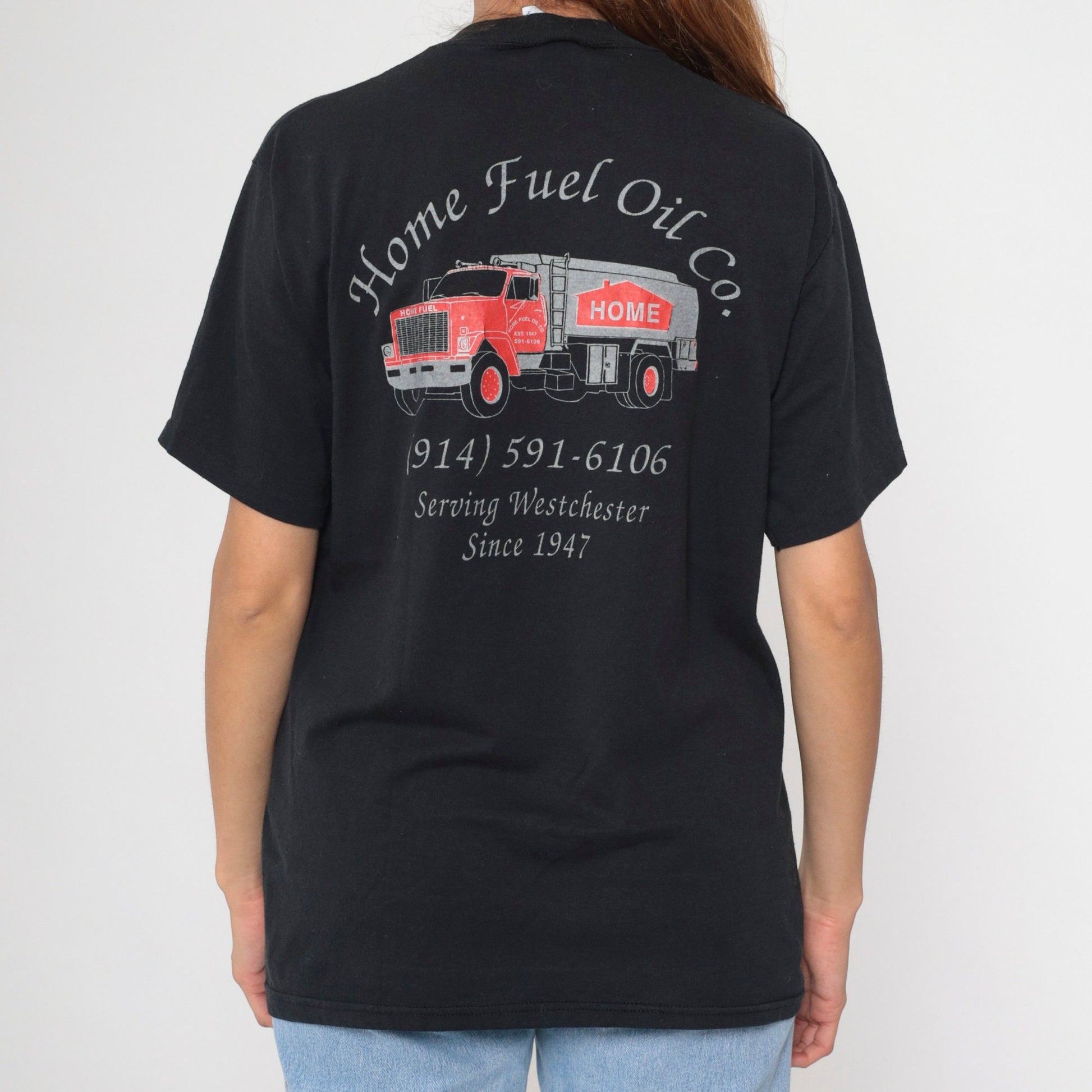 90s Home Fuel Oil Company Graphic T-Shirt Westchester NY Black Large L