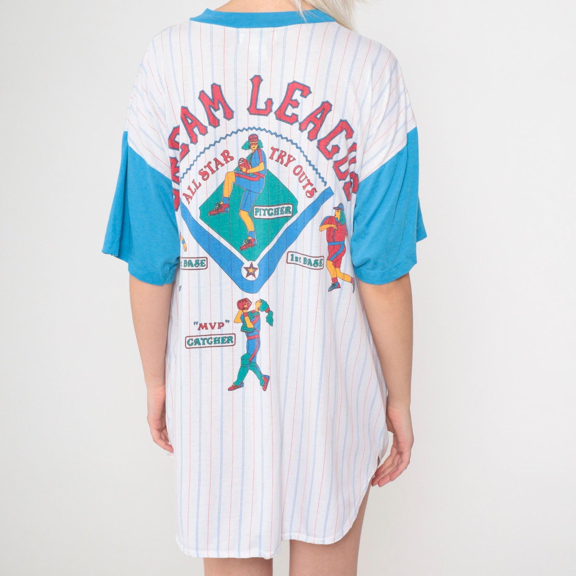 90s Baseball 23 Spring Training Pajama Dress White Mini Henley Small-Large