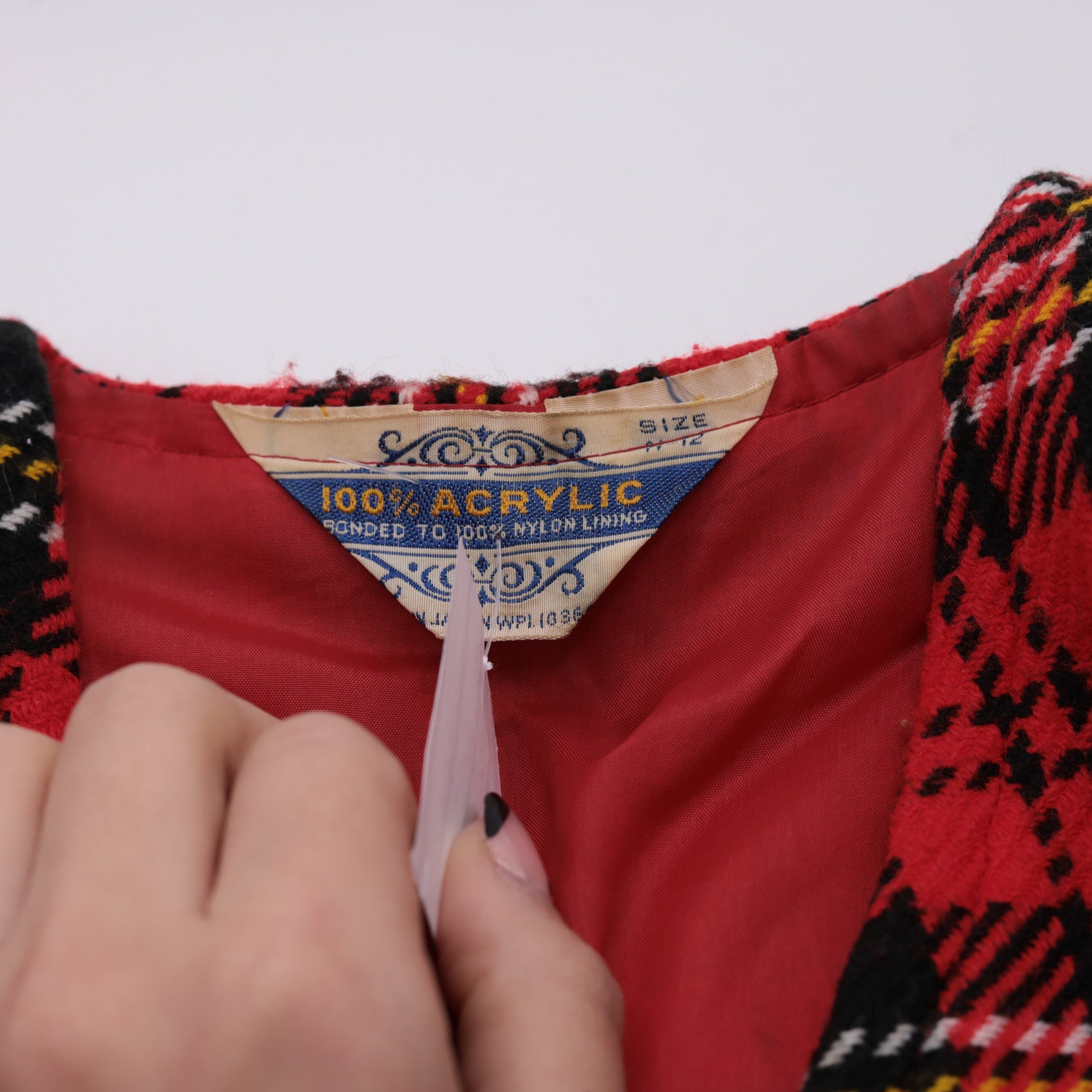 1960s Red Black Plaid Button Vest V-Neck Sleeveless Tartan Small