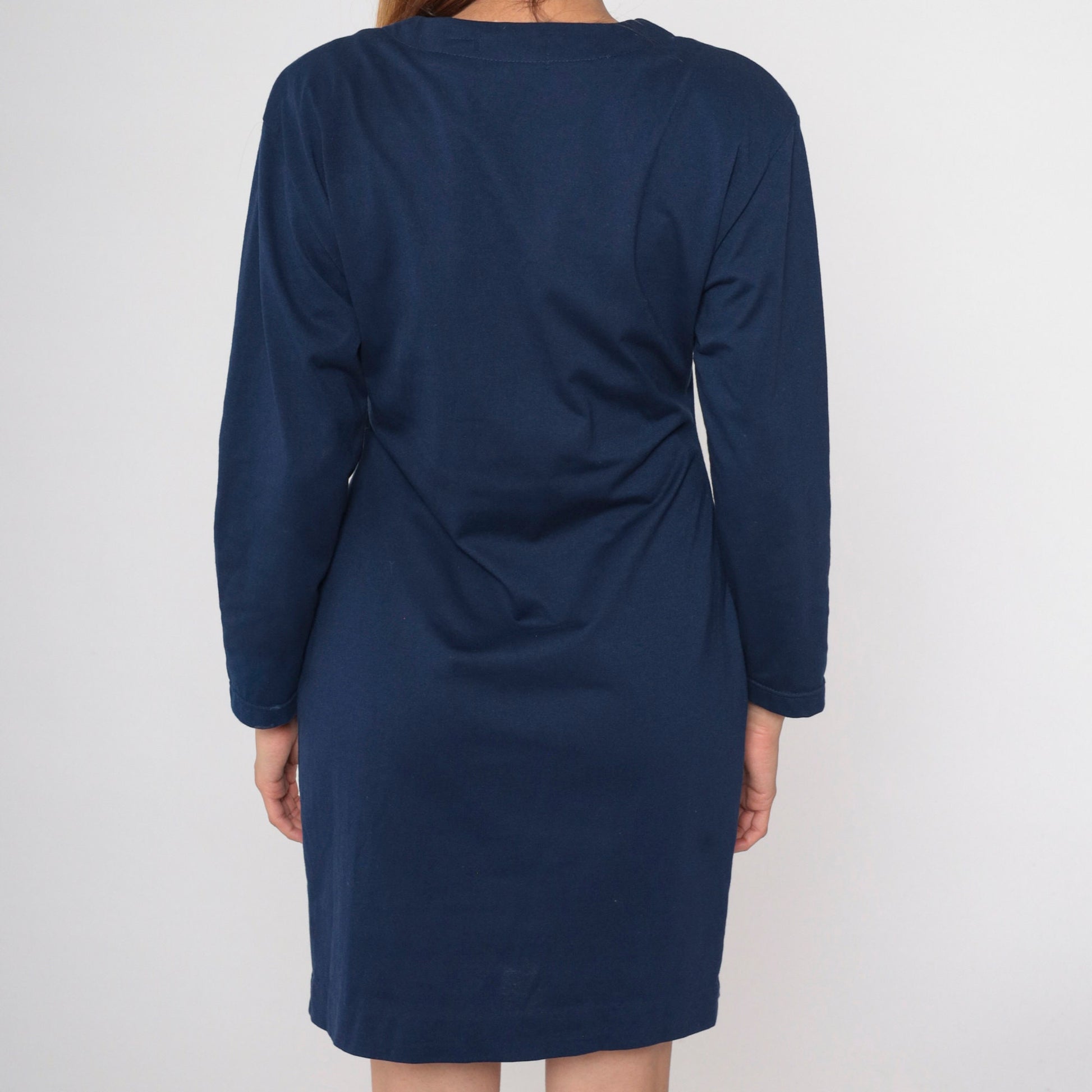 90s Navy Double Breasted Shirtdress White Striped Mini Long Sleeve Medium