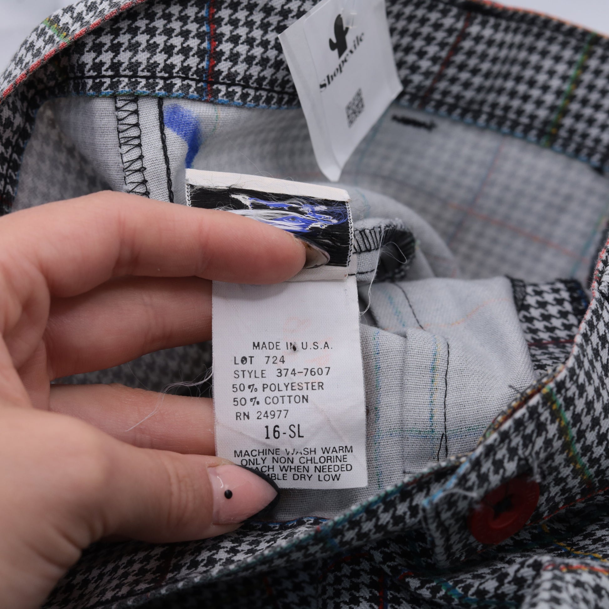 80s Houndstooth High-Waisted Shorts Black White Pleated Extra Small XS