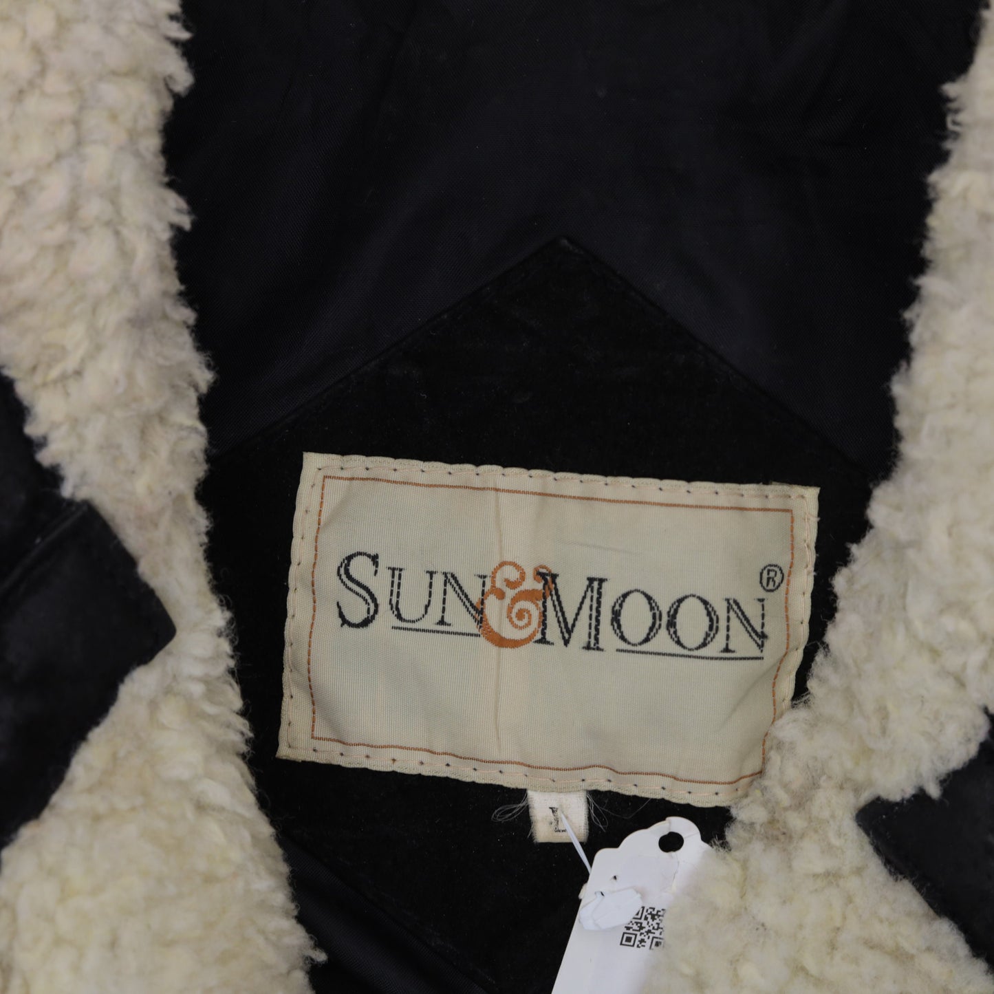 90s Sun & Moon Black Brown Suede Leather Jacket Nordic Snowflake Sherpa Trim Large