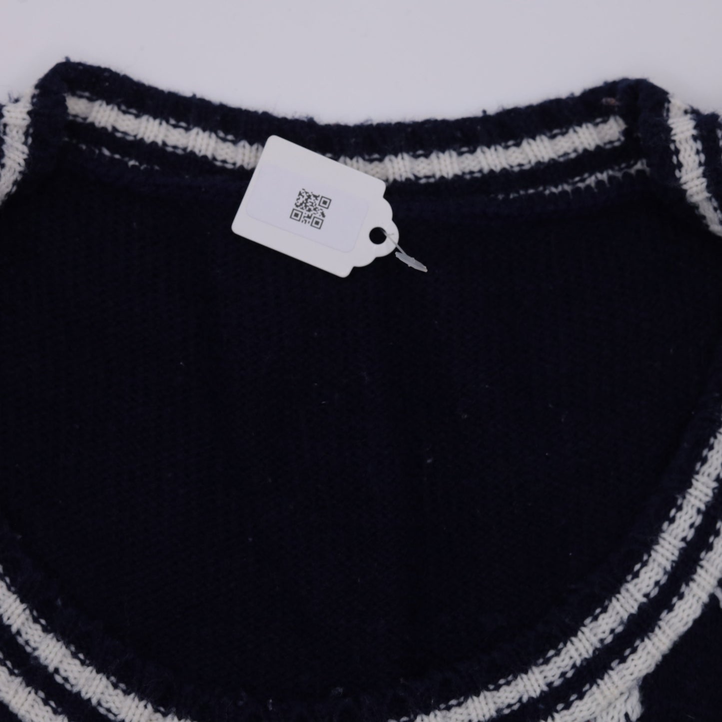 70s Palm Tree Knit Vest Navy White Scoop Neck Sleeveless Top Small S