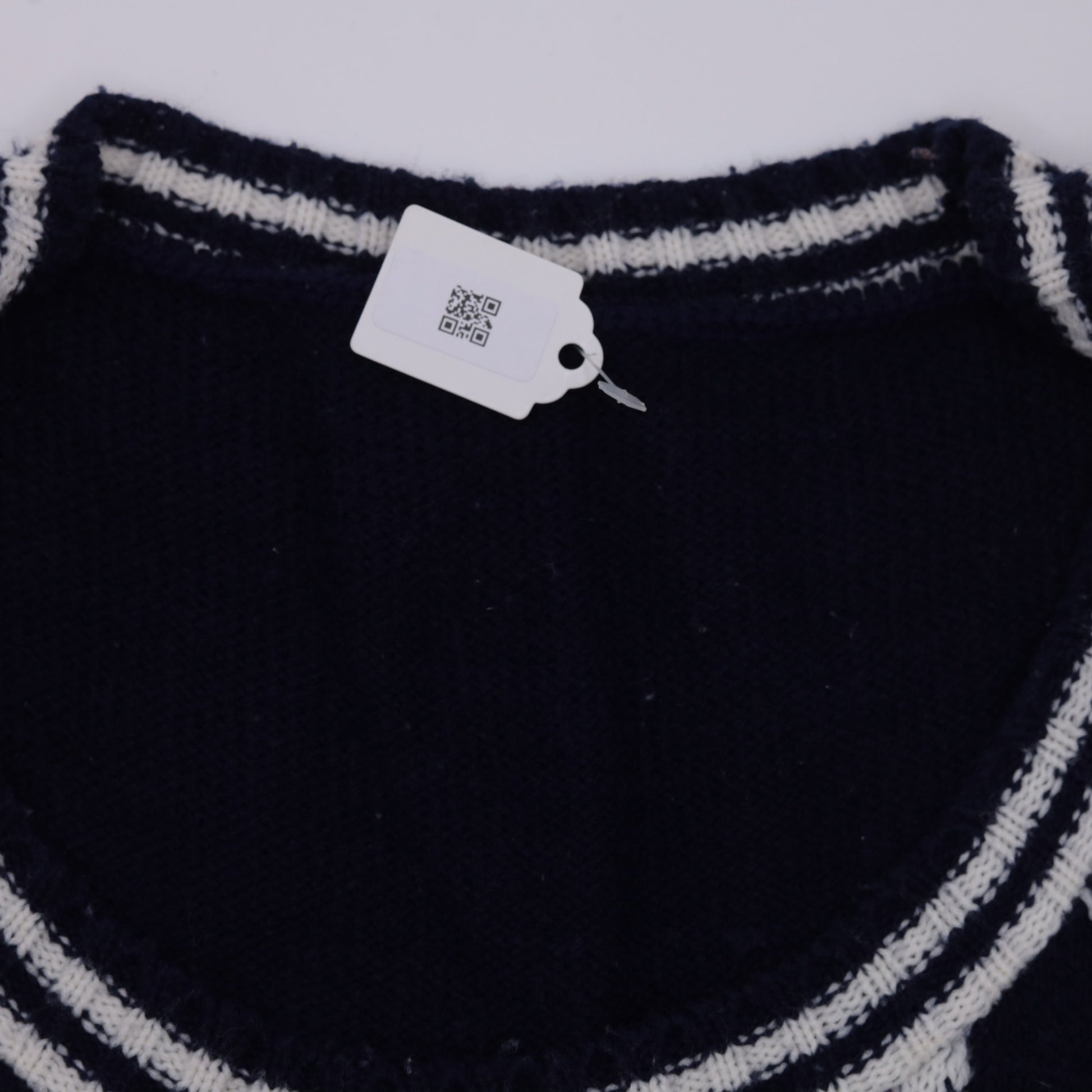 70s Palm Tree Knit Vest Navy White Scoop Neck Sleeveless Top Small S