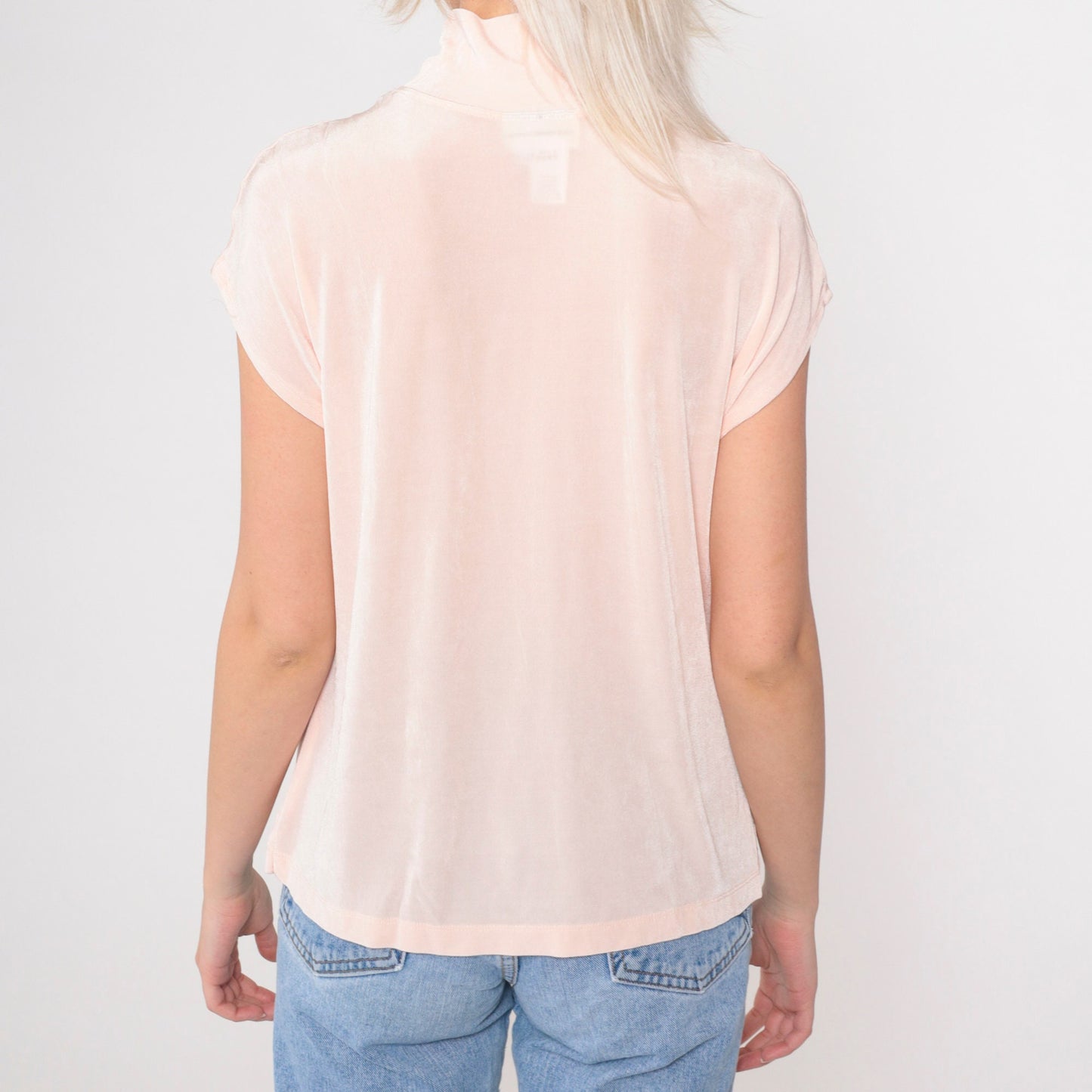 90s Coldwater Creek Mock Neck Top Baby Pink Cap Sleeve Medium M