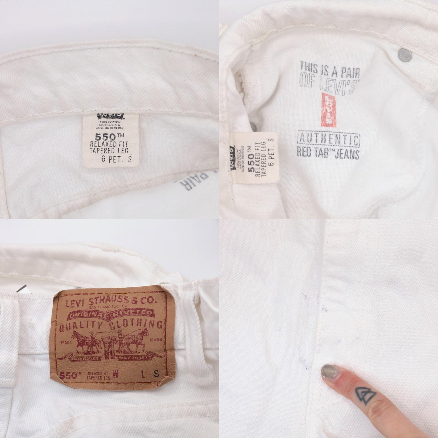 90s Levi's 550 White Denim High Rise Jeans Petite 6