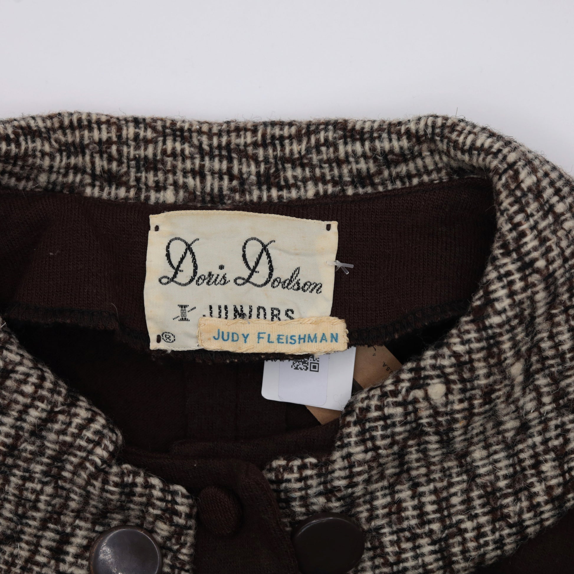 60s Brown Wool Blend Knit Collar Button-Up Top 3/4 Sleeve Small