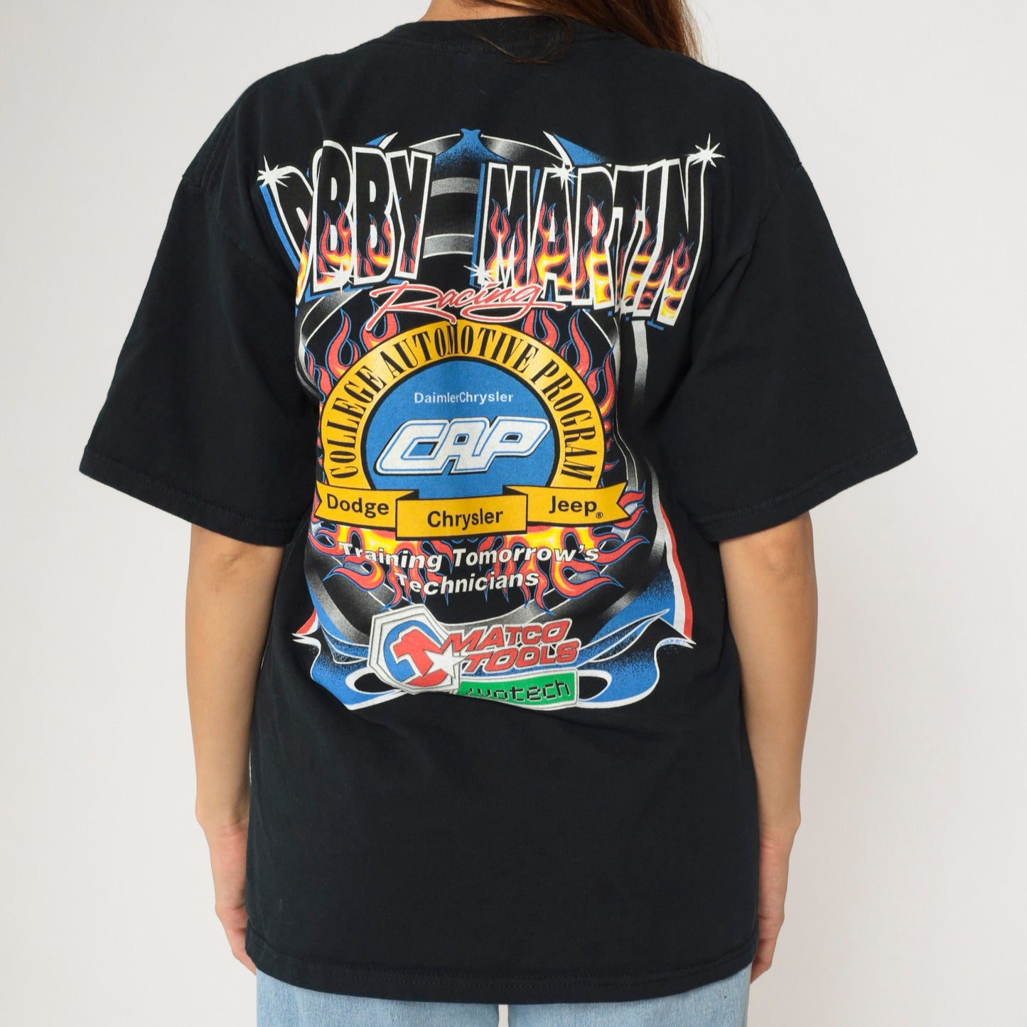 00s Bobby Martin CAP Racing Drag Car Graphic T-Shirt Black Large