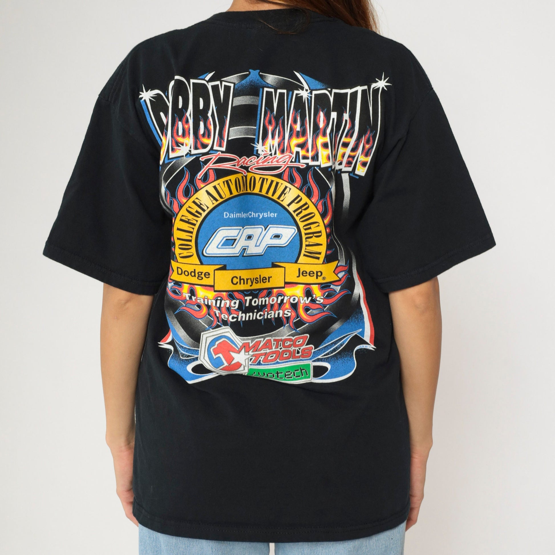 00s Bobby Martin CAP Racing Drag Car Graphic T-Shirt Black Large