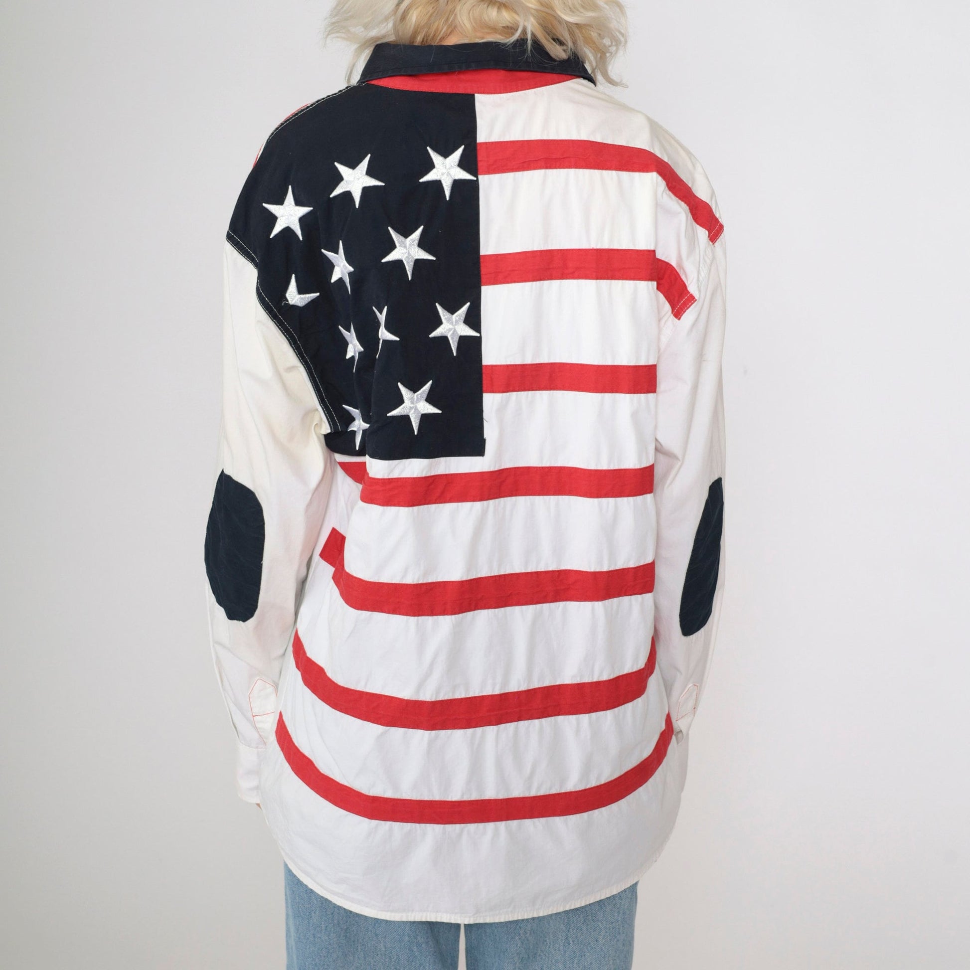 00s Royal Yacht Club Embroidered Button-Up Shirt White Patriotic American Flag Large