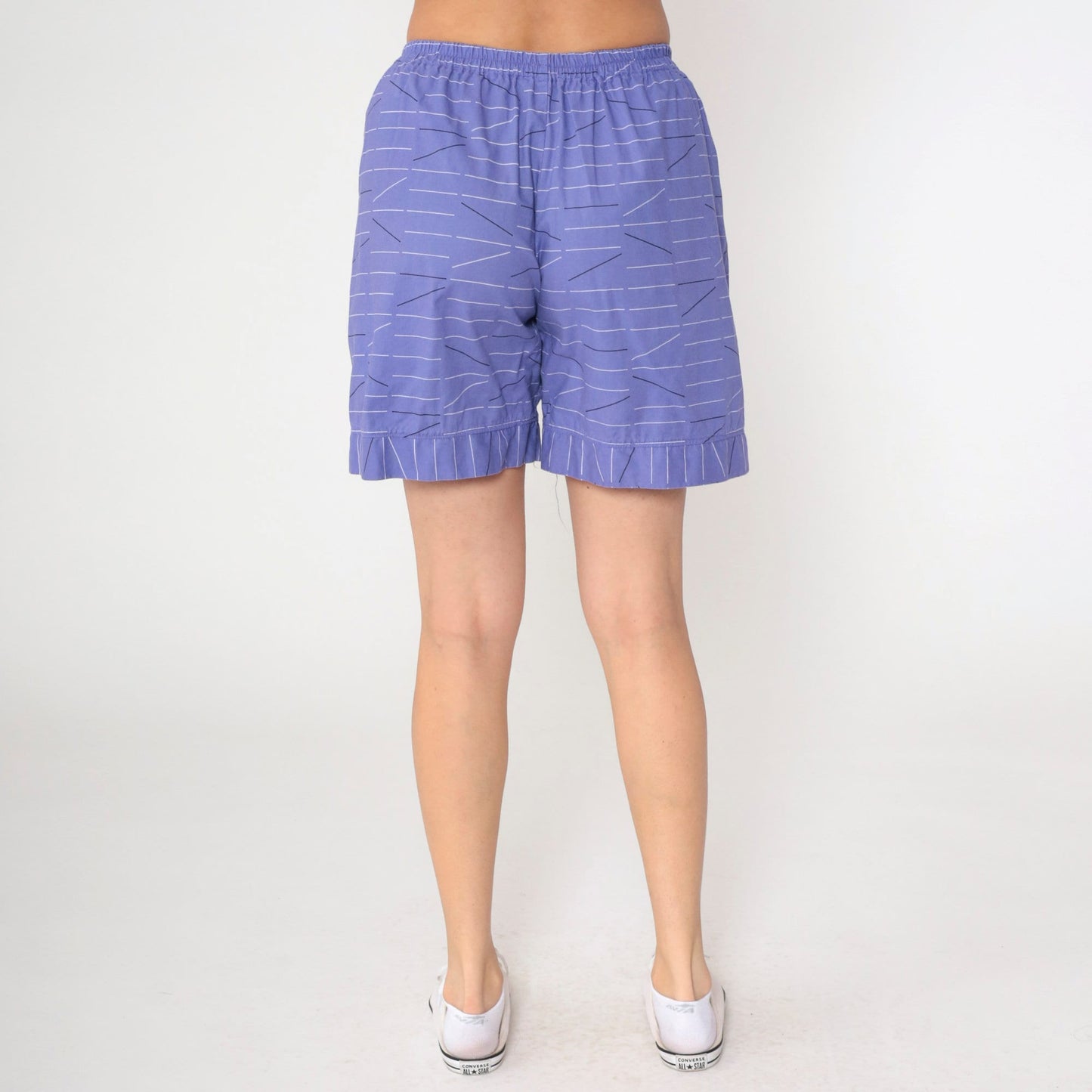 Y2K Purple Striped Shorts Elastic Waist High Rise Cotton Small Medium