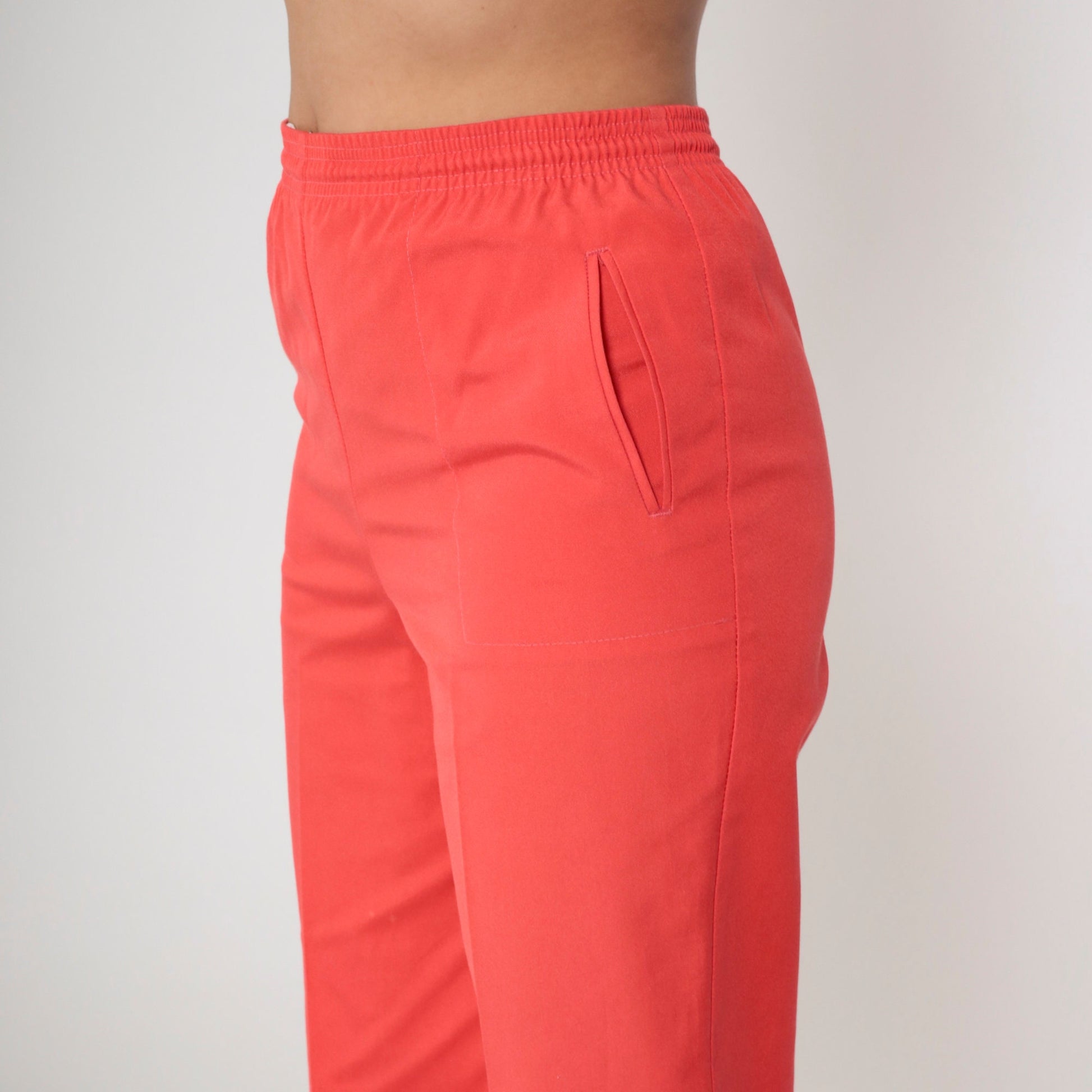 80s Coral Straight Leg Elastic Waist Trousers High Rise Small Medium