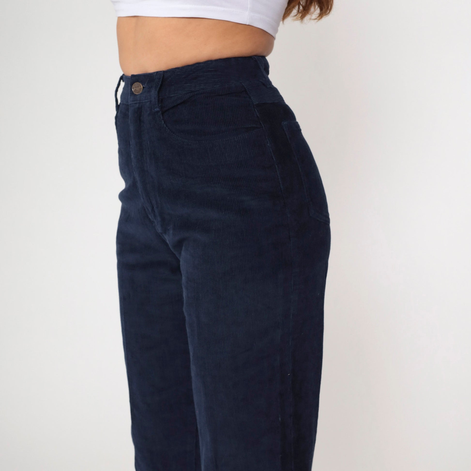 90s Talbots Navy Corduroy High-Waist Trousers Straight Leg Small 4
