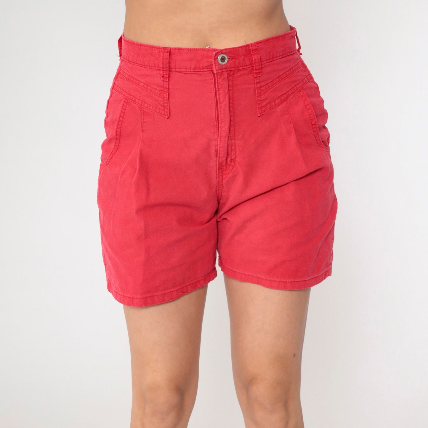 90s Red Pleated High-Waist Shorts Cotton Trouser Small