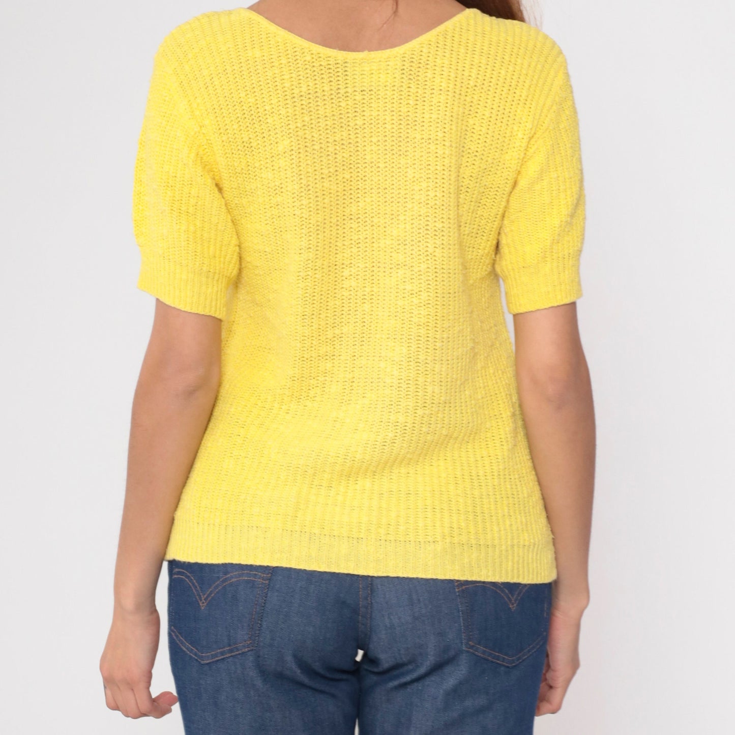 80s Jaguar Yellow Knit Short Sleeve Crewneck Pullover Small S