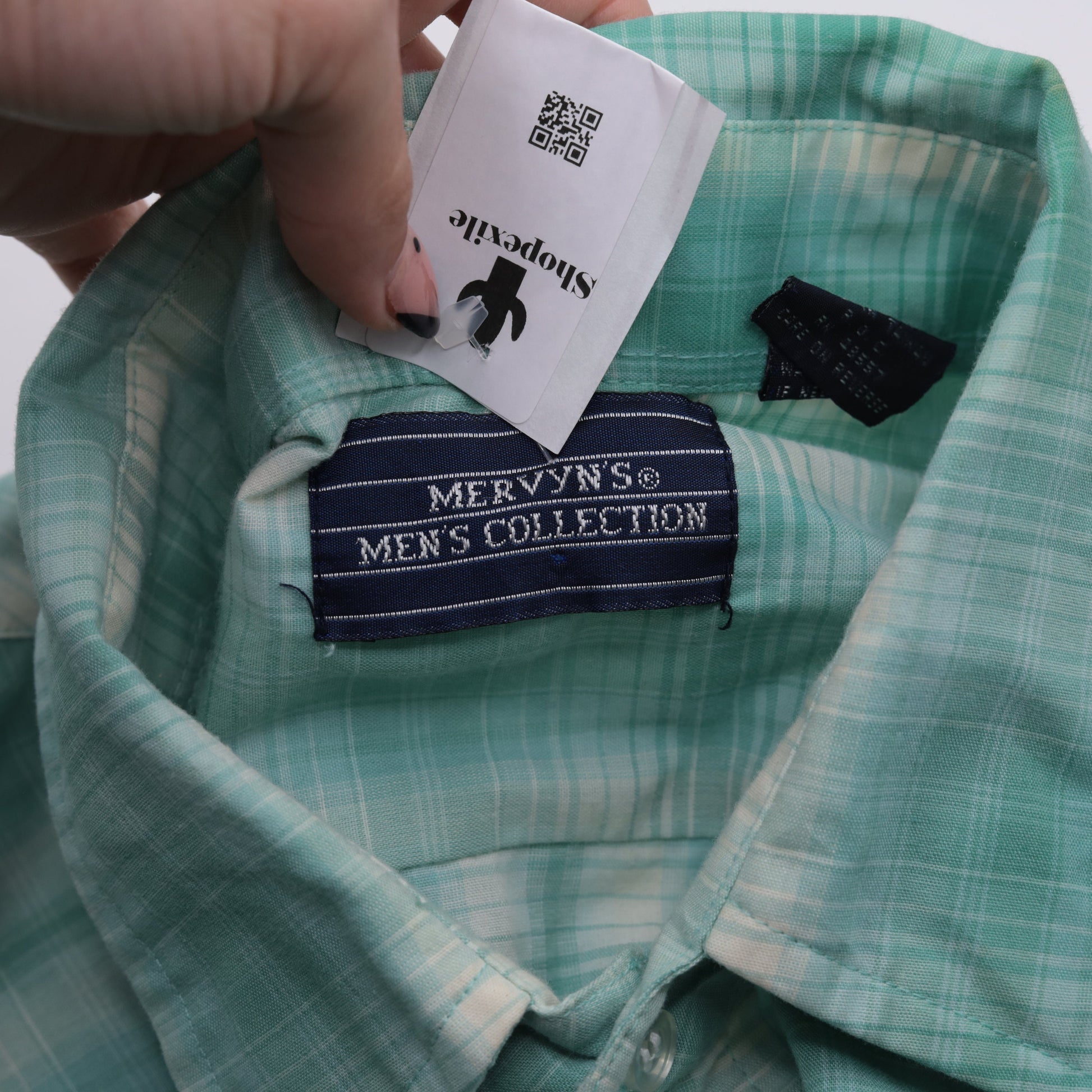 90s Mervyn's Western Shirt Seafoam Plaid Pearl Snap Men's Medium
