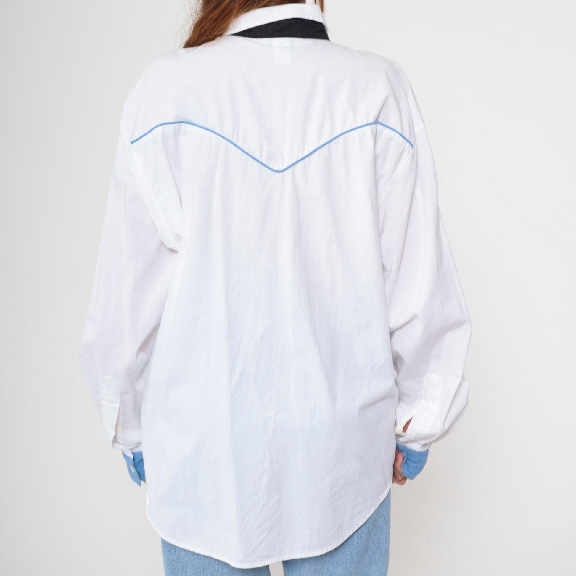 Y2K Southwestern Graphic Western Button-Up Shirt White Cotton Extra Large XXL